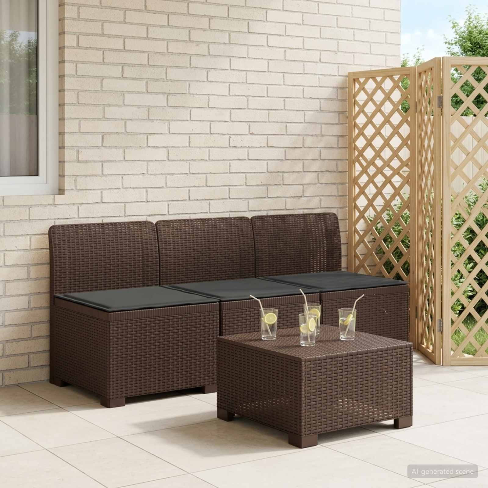 3-Sitzer Garten Sofa mit Kissen Rattan-Look PP Braun