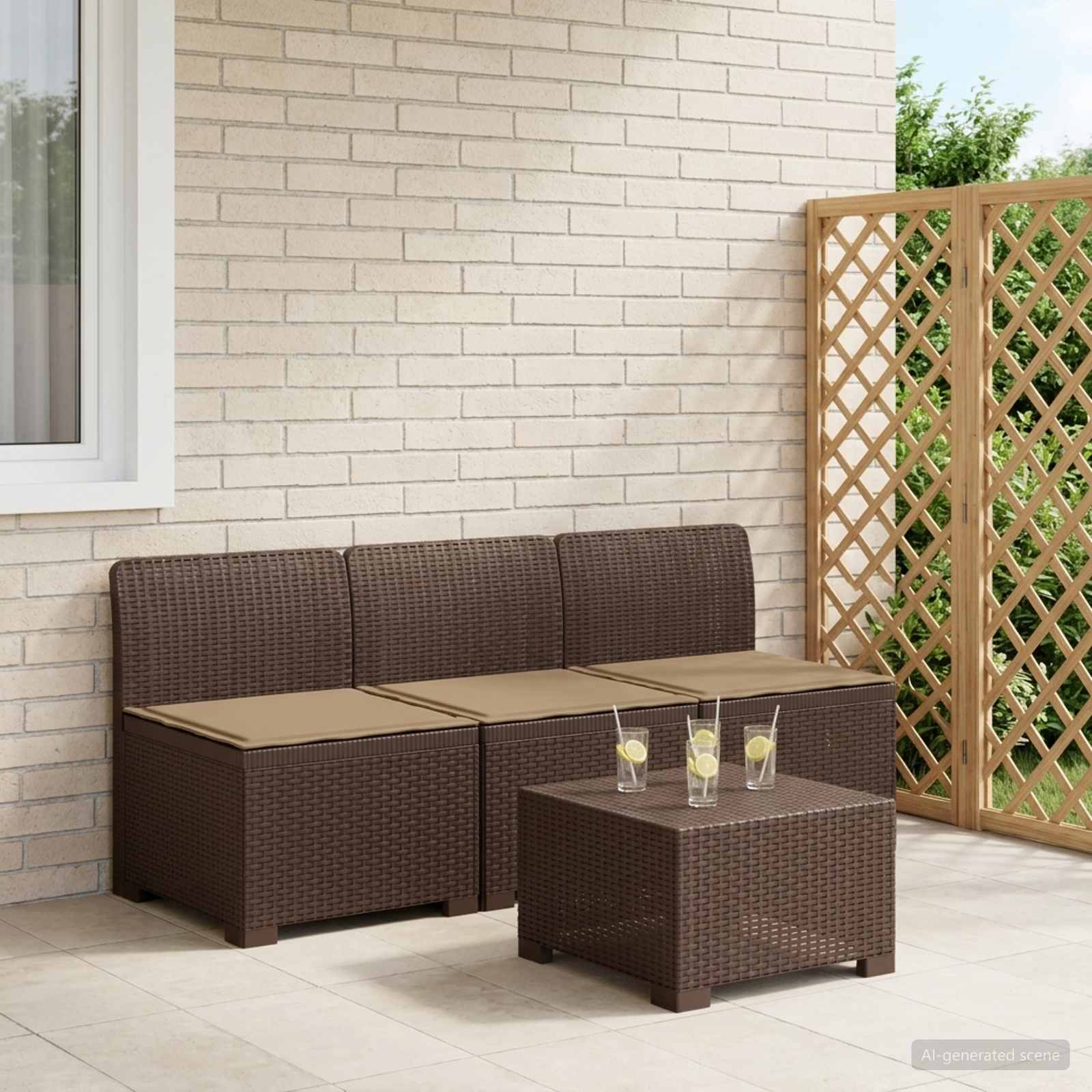 3-Sitzer Garten Sofa mit Kissen Rattan-Look PP Braun
