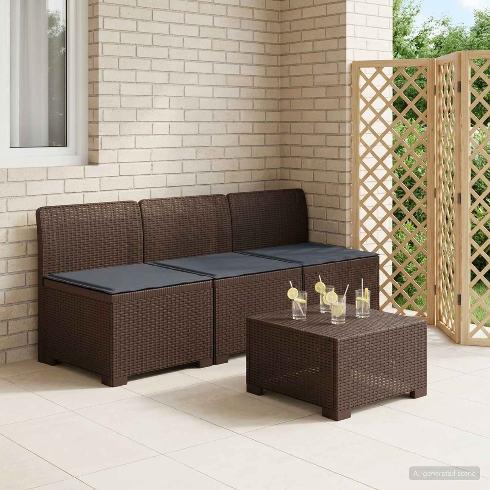 3-Sitzer Garten Sofa mit Kissen Rattan-Look PP Braun
