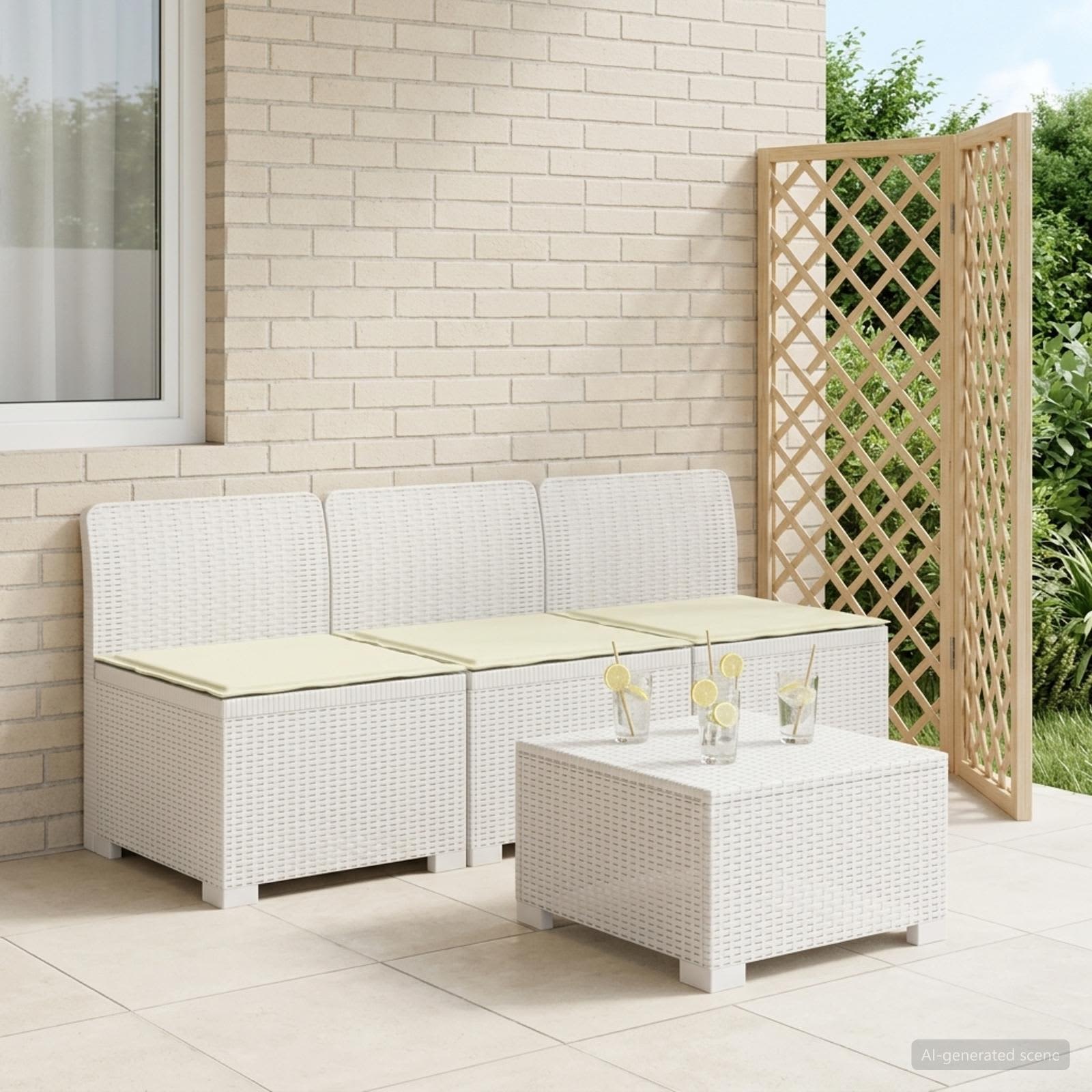 3-Sitzer Garten Sofa mit Kissen Rattan-Look PP Weiß