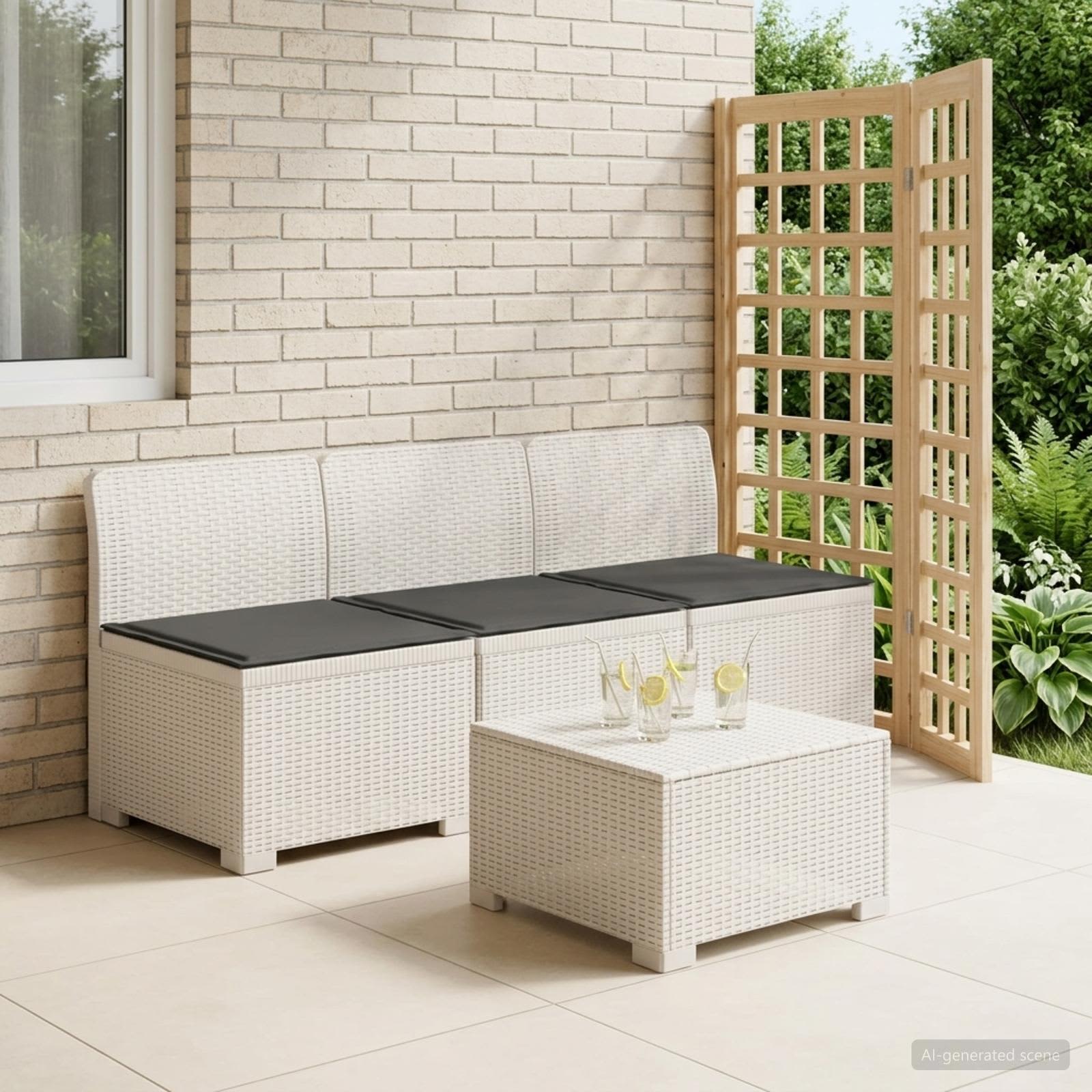 3-Sitzer Garten Sofa mit Kissen Rattan-Look PP Weiß