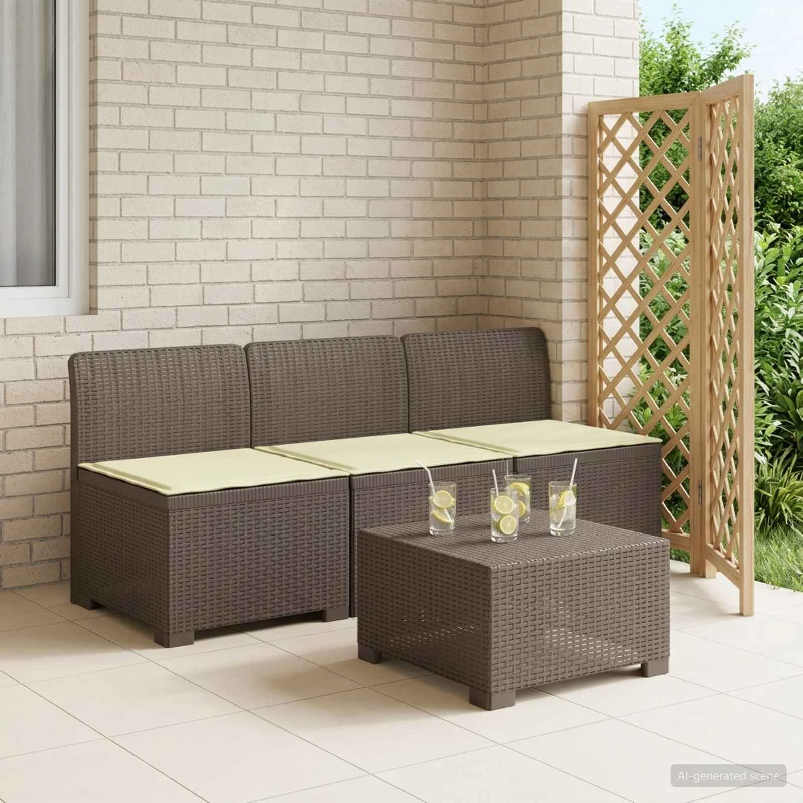 3-Sitzer Garten Sofa mit Kissen Rattan-Look PP Hellgrau