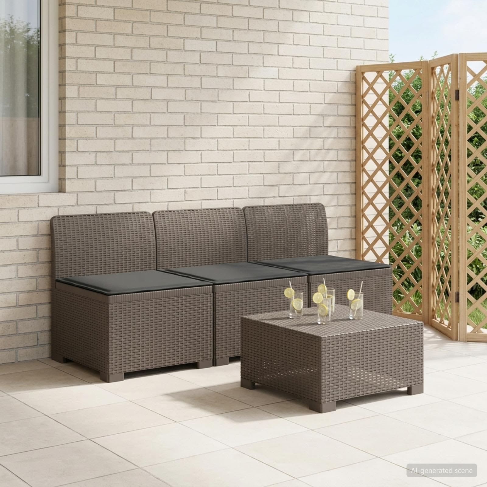 3-Sitzer Garten Sofa mit Kissen Rattan-Look PP Hellgrau