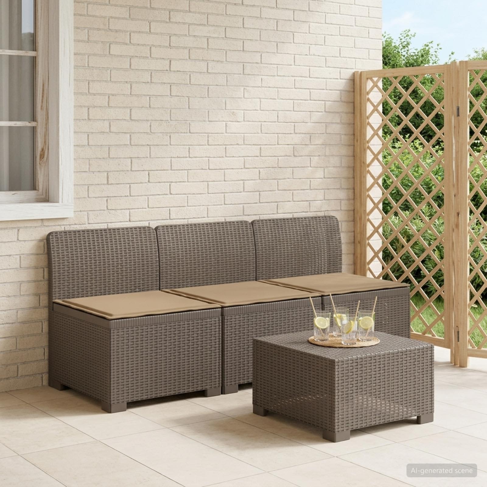 3-Sitzer Garten Sofa mit Kissen Rattan-Look PP Hellgrau