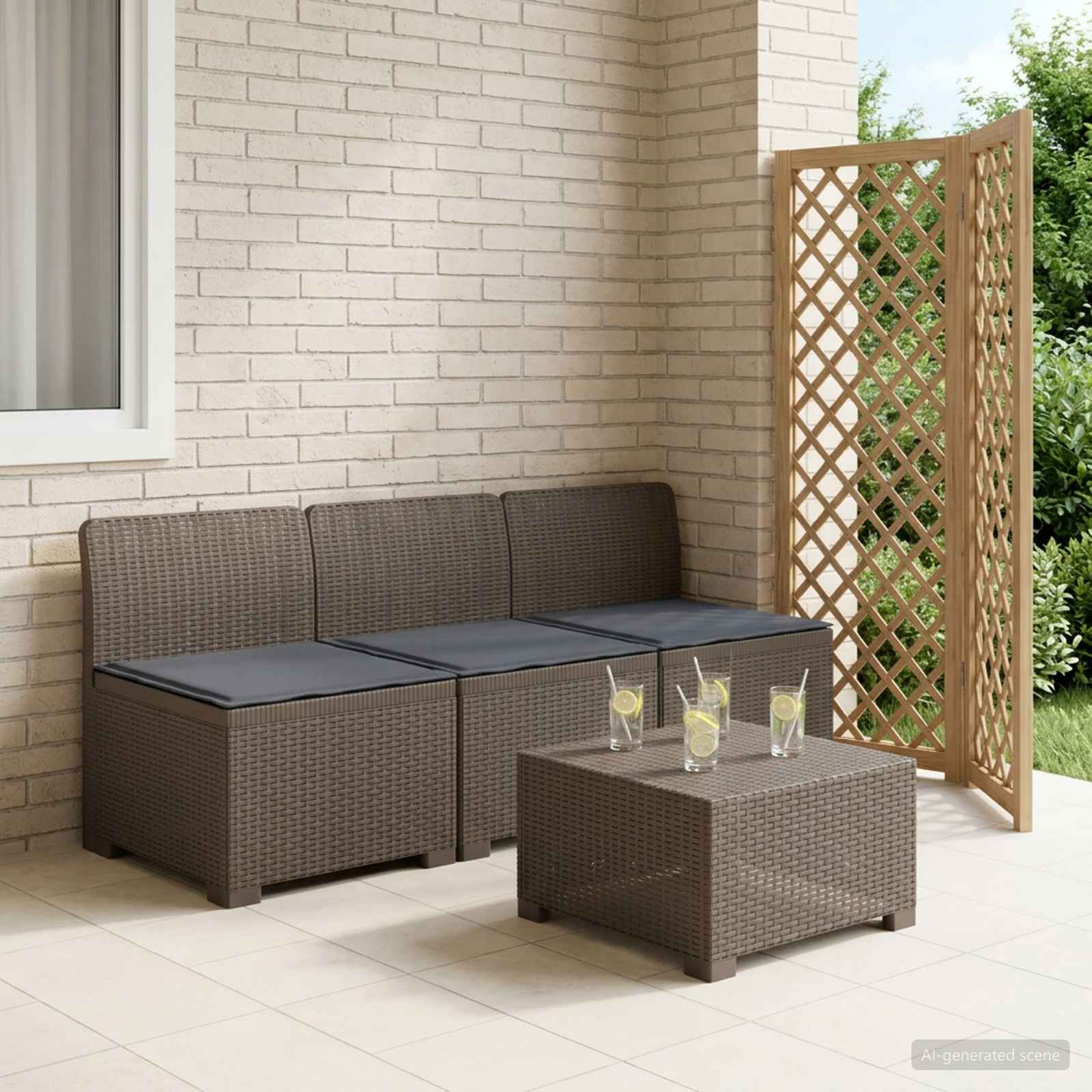 3-Sitzer Garten Sofa mit Kissen Rattan-Look PP Hellgrau