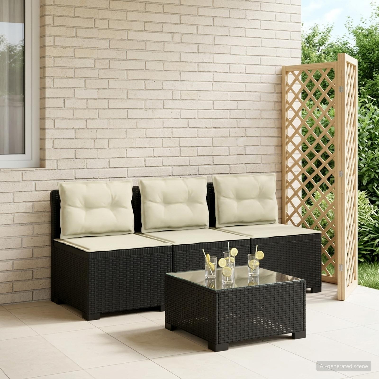 3-Sitzer Garten Sofa mit Kissen Rattan-Look PP Anthrazit