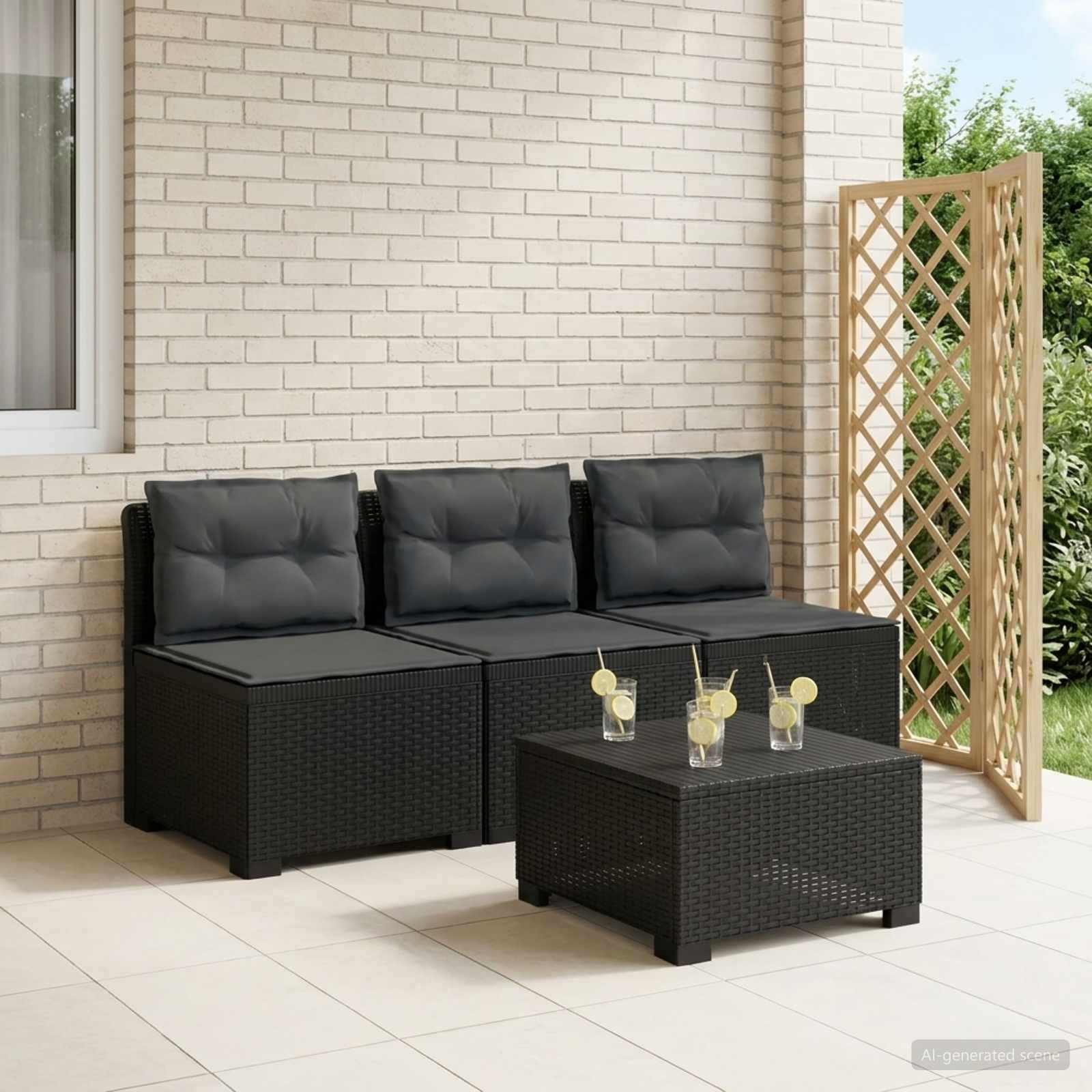 3-Sitzer Garten Sofa mit Kissen Rattan-Look PP Anthrazit