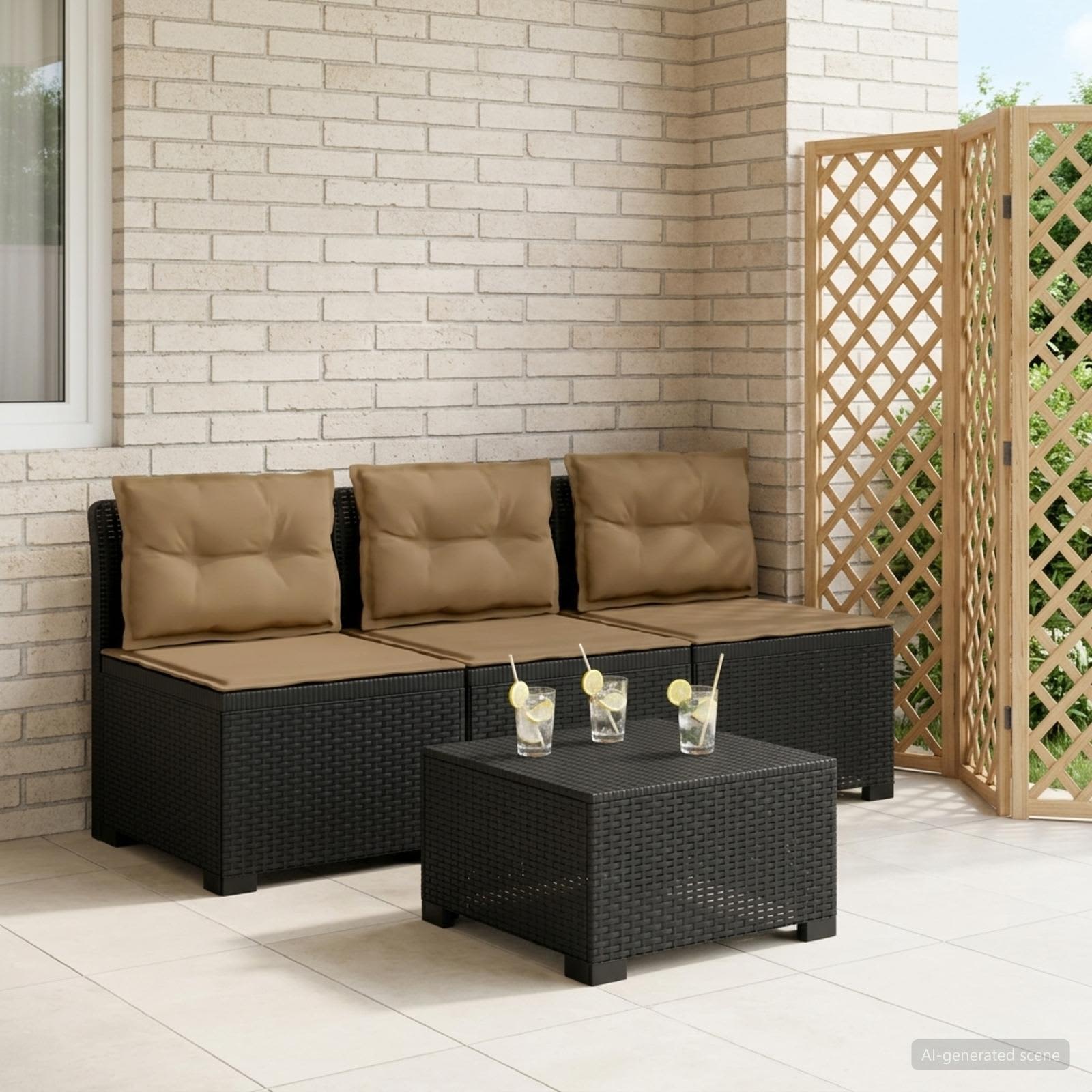 3-Sitzer Garten Sofa mit Kissen Rattan-Look PP Anthrazit