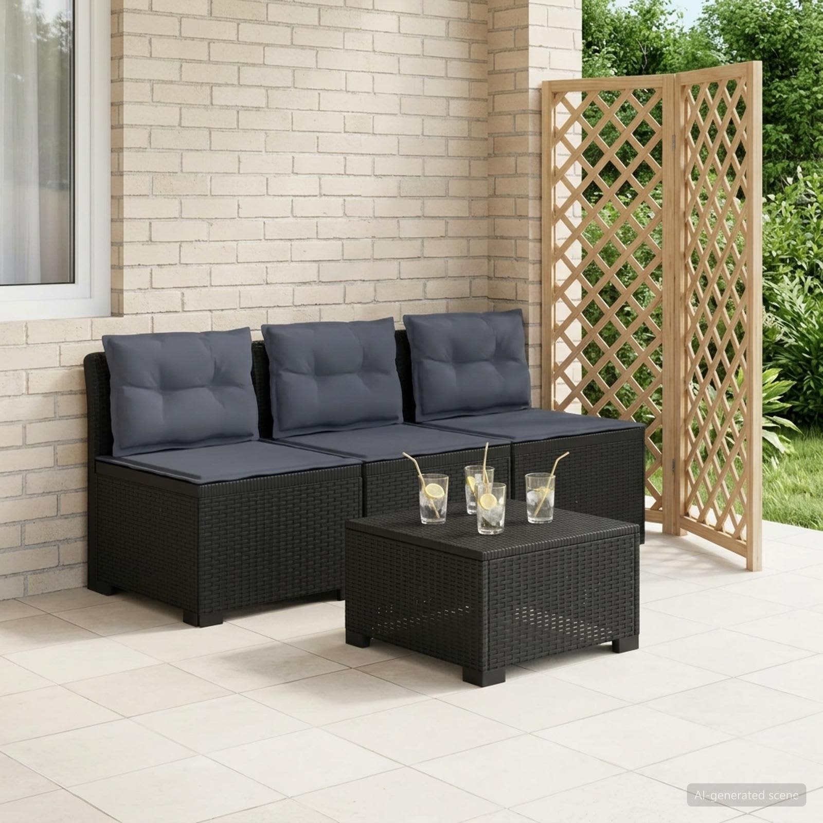 3-Sitzer Garten Sofa mit Kissen Rattan-Look PP Anthrazit