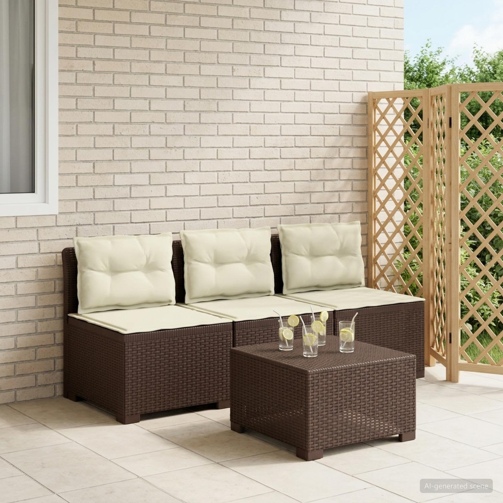 3-Sitzer Garten Sofa mit Kissen Rattan-Look PP Braun