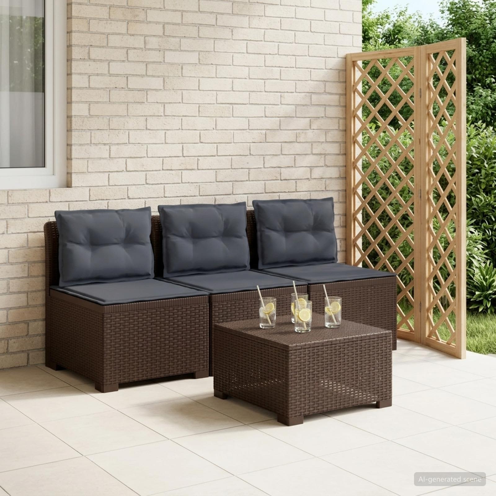 3-Sitzer Garten Sofa mit Kissen Rattan-Look PP Braun