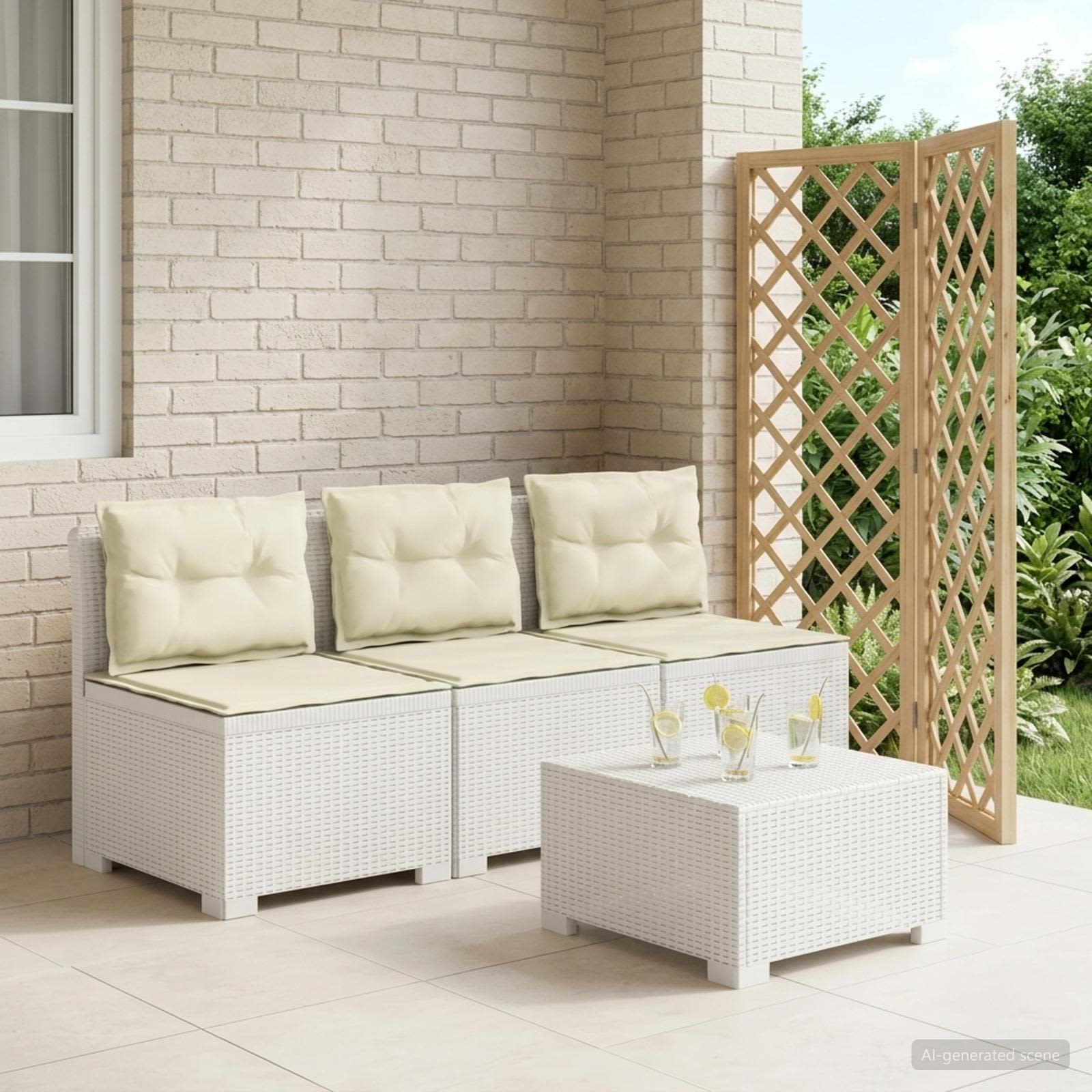 3-Sitzer Garten Sofa mit Kissen Rattan-Look PP Weiß