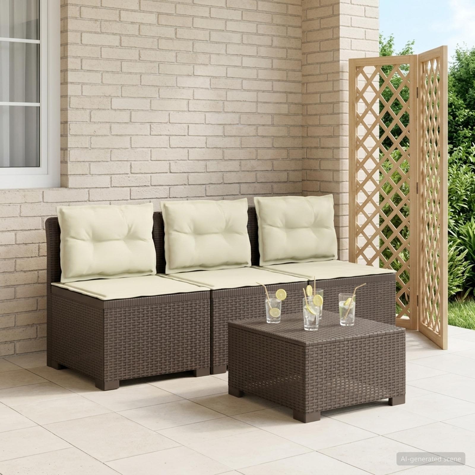 3-Sitzer Garten Sofa mit Kissen Rattan-Look PP Hellgrau