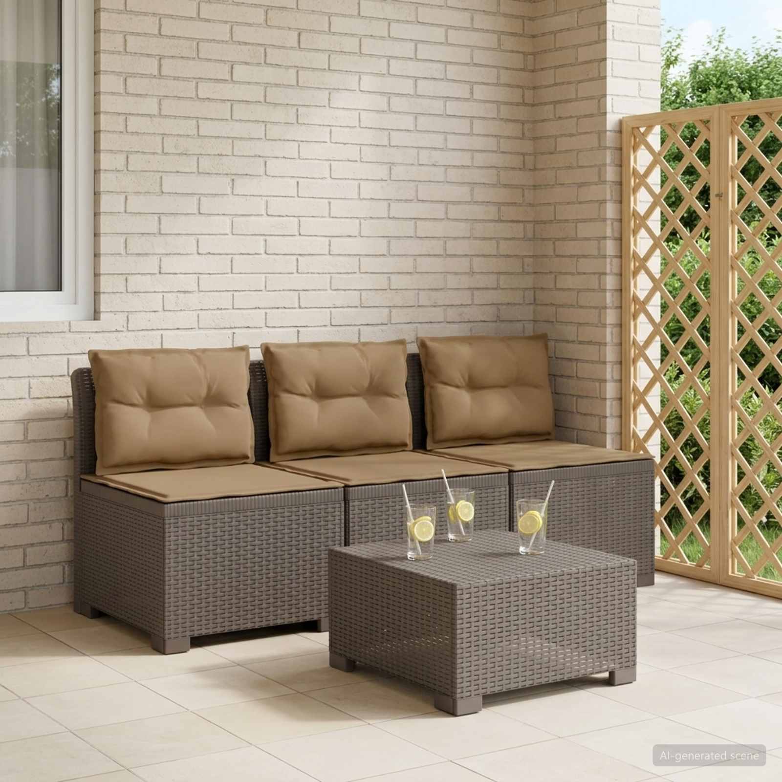 3-Sitzer Garten Sofa mit Kissen Rattan-Look PP Hellgrau