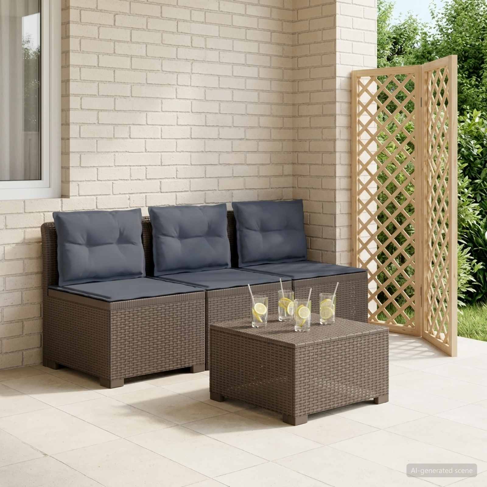 3-Sitzer Garten Sofa mit Kissen Rattan-Look PP Hellgrau