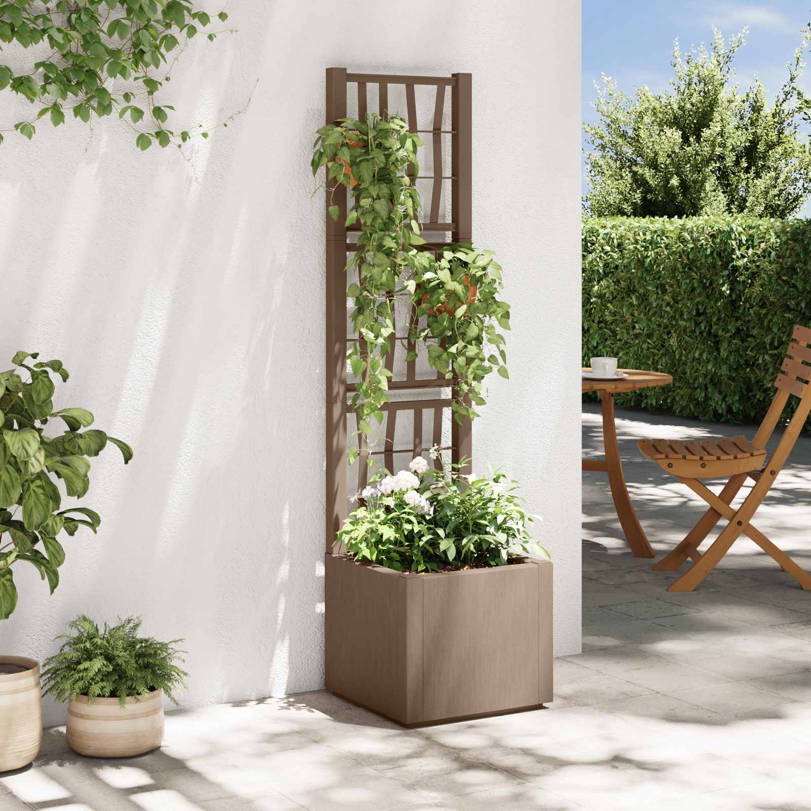 Gartenpflanzer mit Gitter Braun 36 x 36 x 140 cm PP