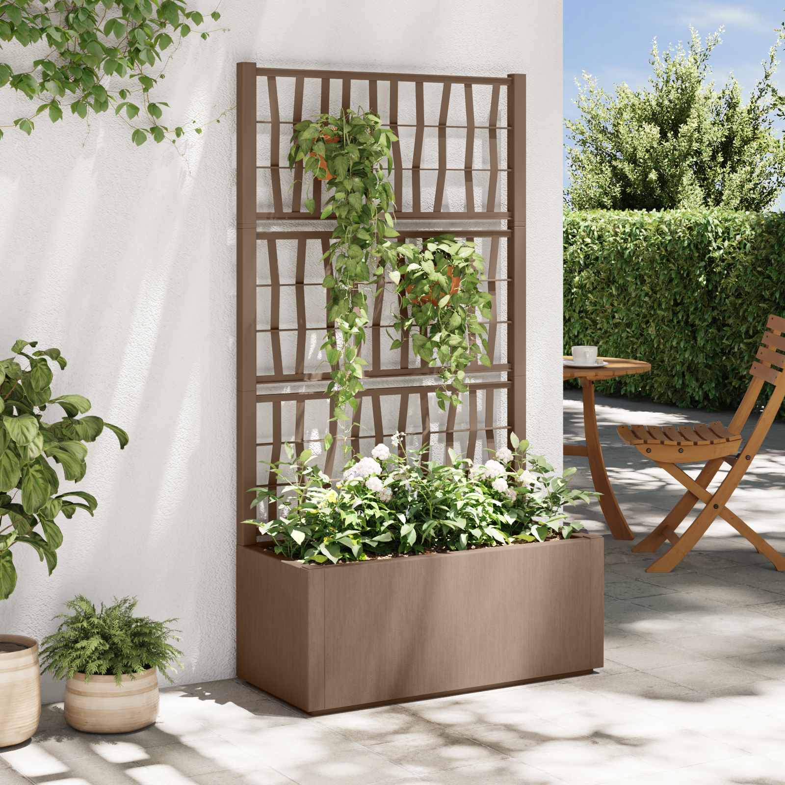 Gartenpflanzer mit Gitter Braun 80 x 36 x 140 cm PP