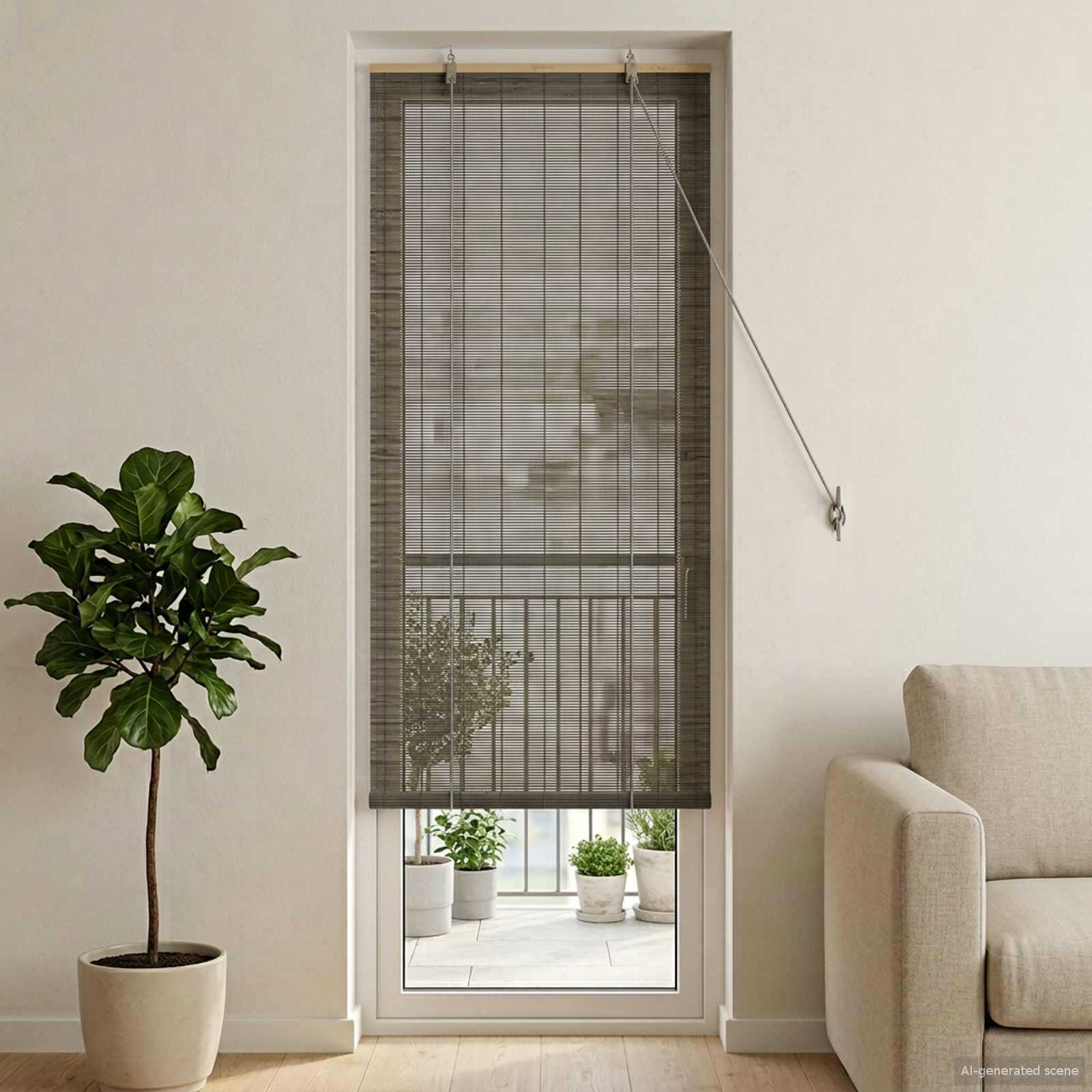 Rollo Grau 50 x 220 cm Bambus