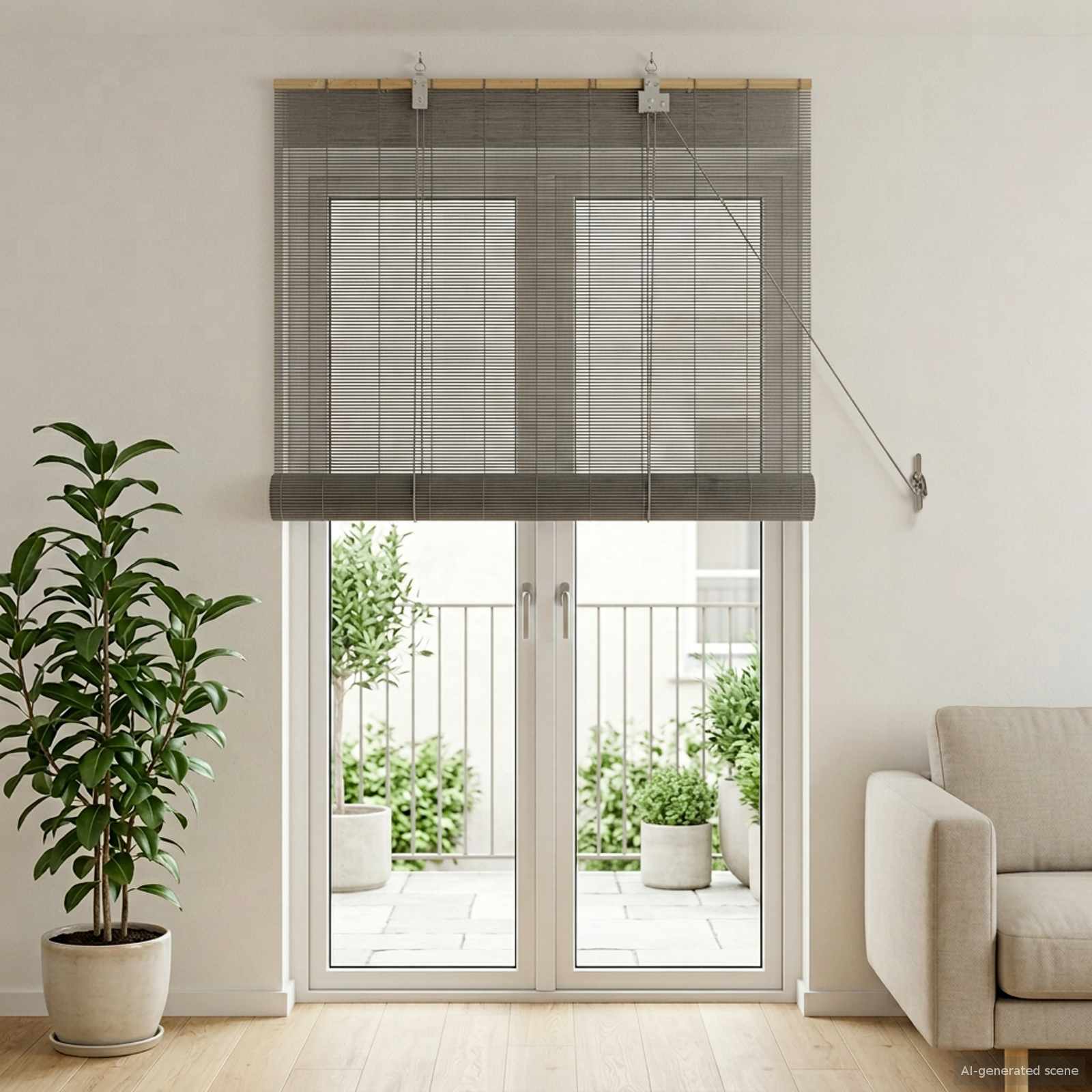 Rollo Grau 100 x 220 cm Bambus
