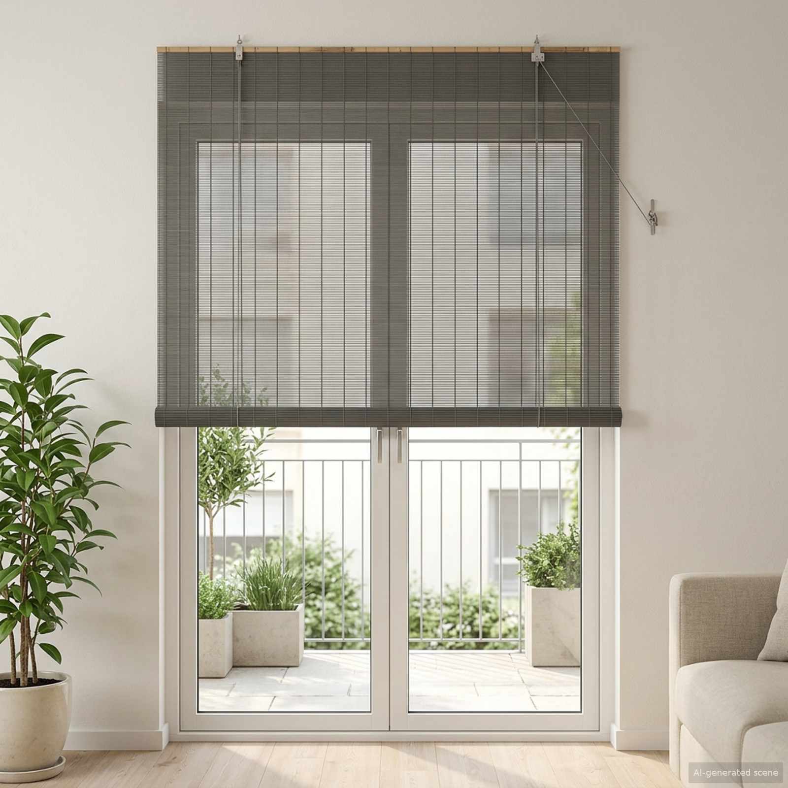 Rollo Grau 150 x 220 cm Bambus