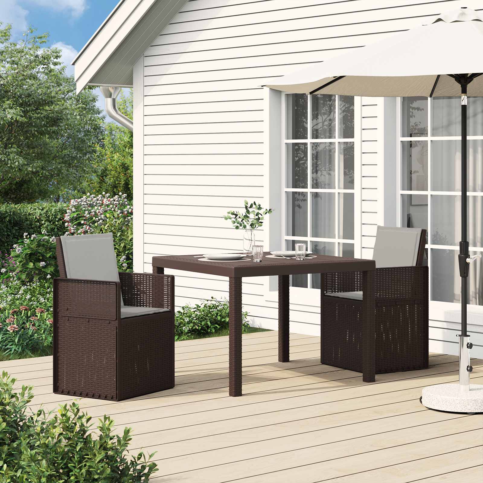 Garten Essgruppe mit Kissen 3 pcs Braun und Hellgrau PP