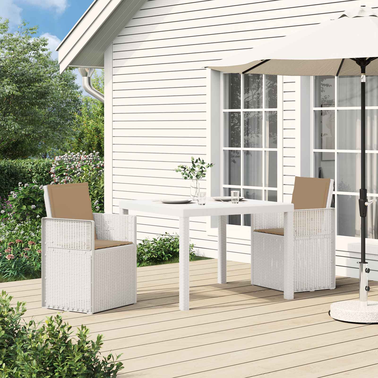 Garten Essgruppe 3 stk. Weiß und Taupe PP