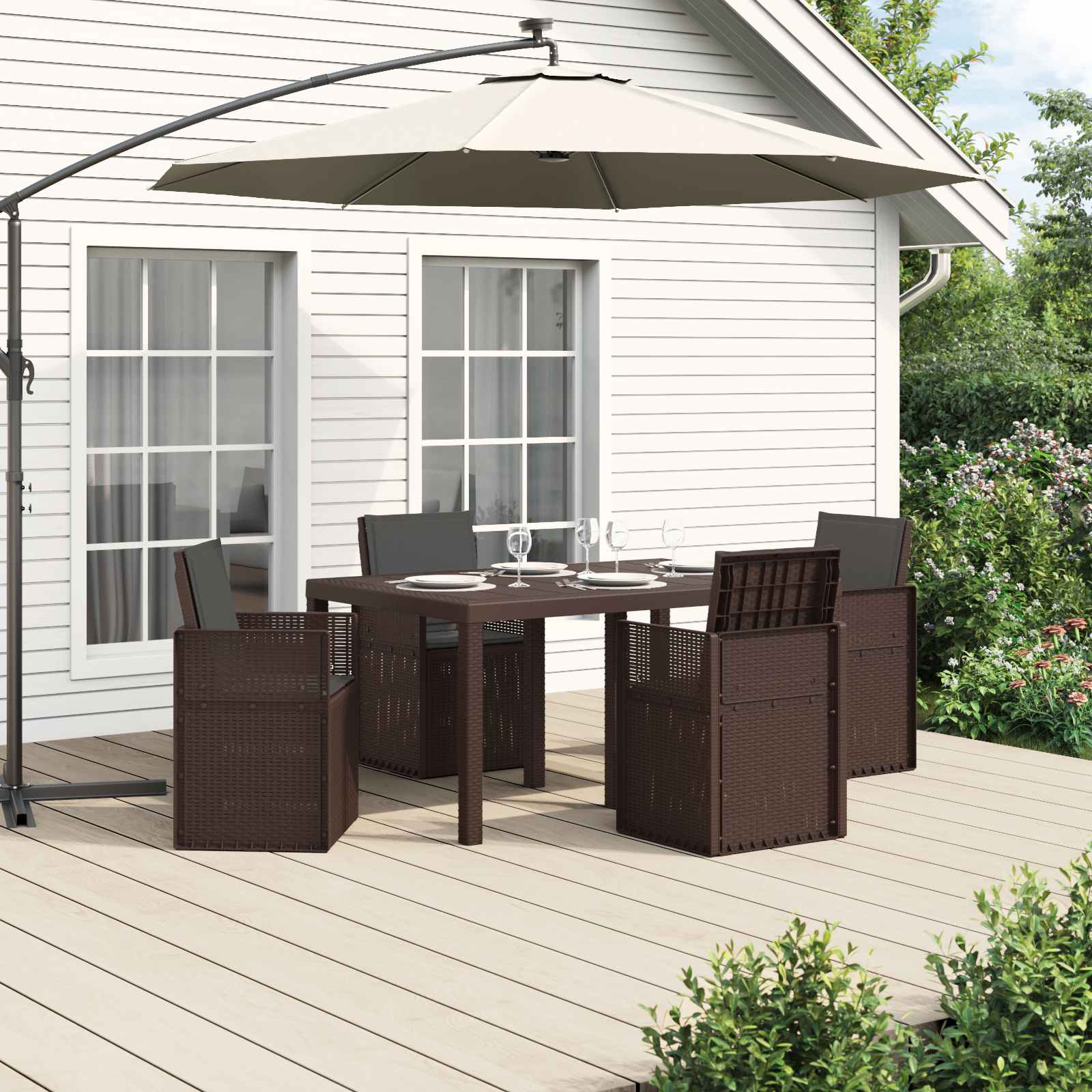 Garten Essgruppe 5 stk. Braun und Anthrazit PP