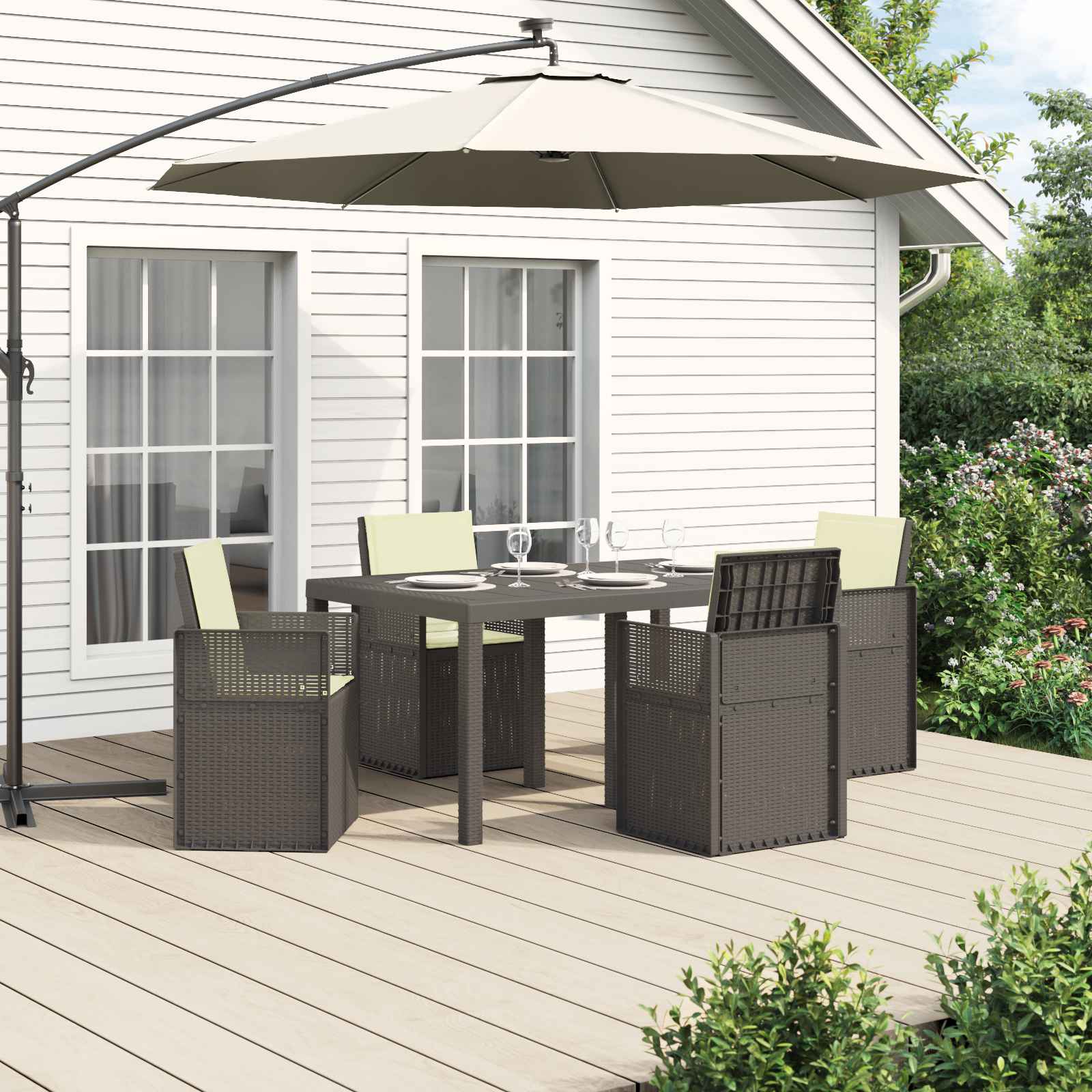 Garten Essgruppe 5 stk. Hellgrau und Creme PP