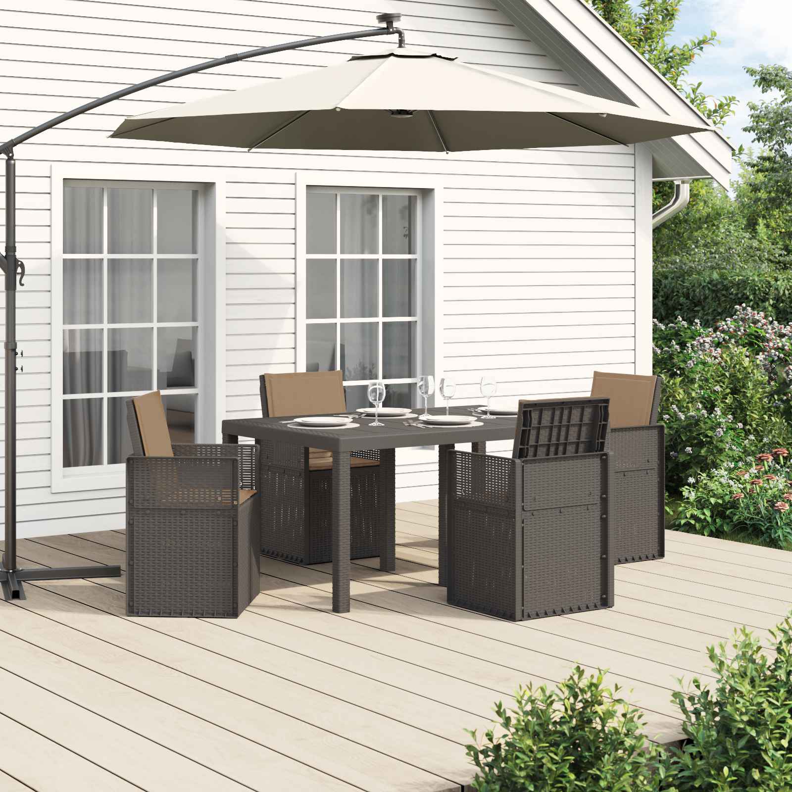 Garten Essgruppe 5 stk. Hellgrau und Taupe PP