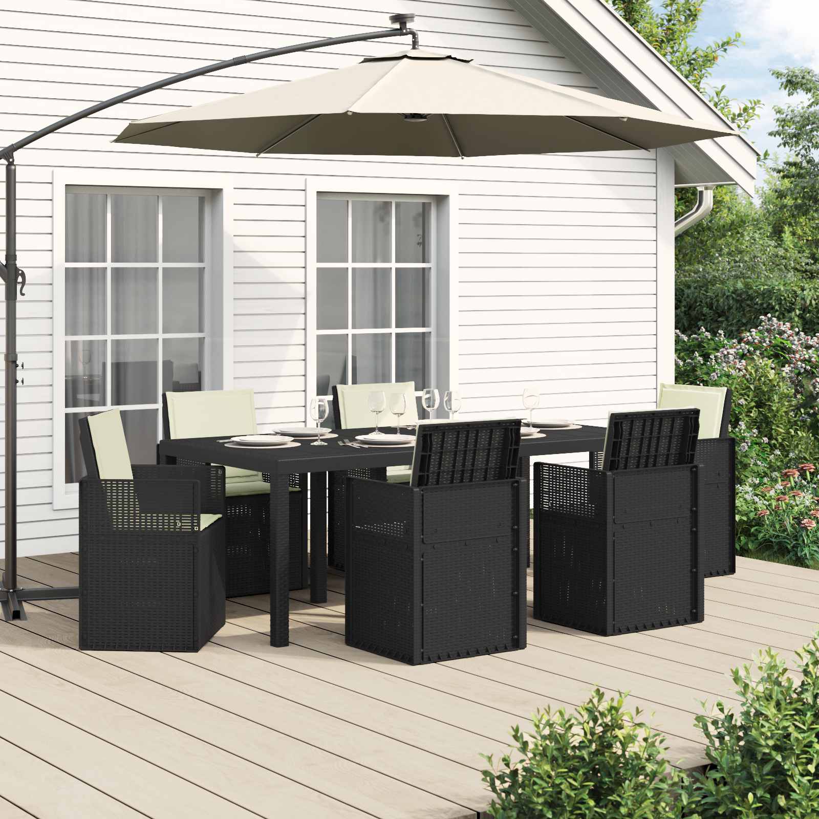 Garten Essgruppe 7 stk. Anthrazit und Creme PP