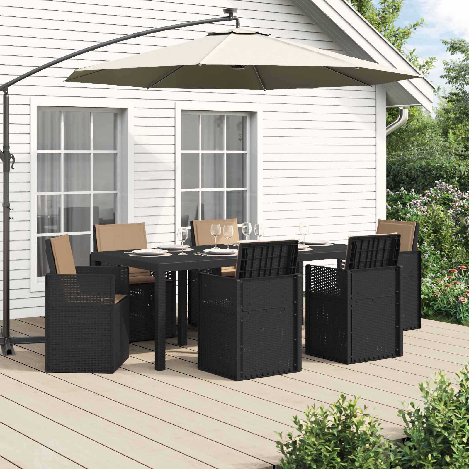 Garten Essgruppe 7 stk. Anthrazit und Taupe PP