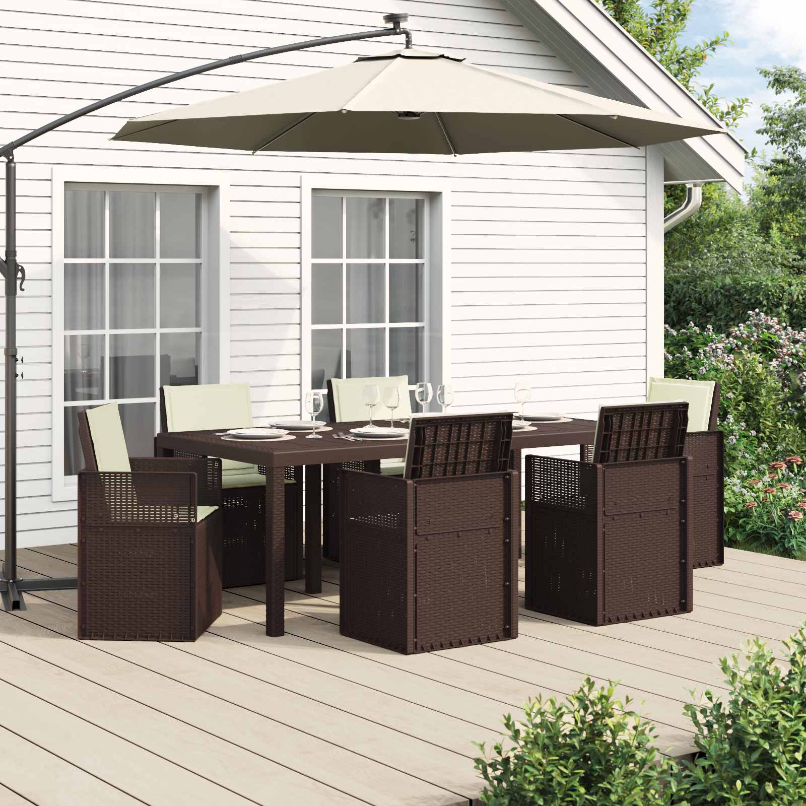 Garten Essgruppe 7 stk. Braun und Creme PP