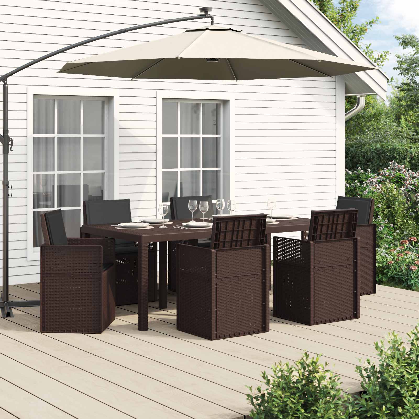Garten Essgruppe 7 stk. Braun und Anthrazit PP