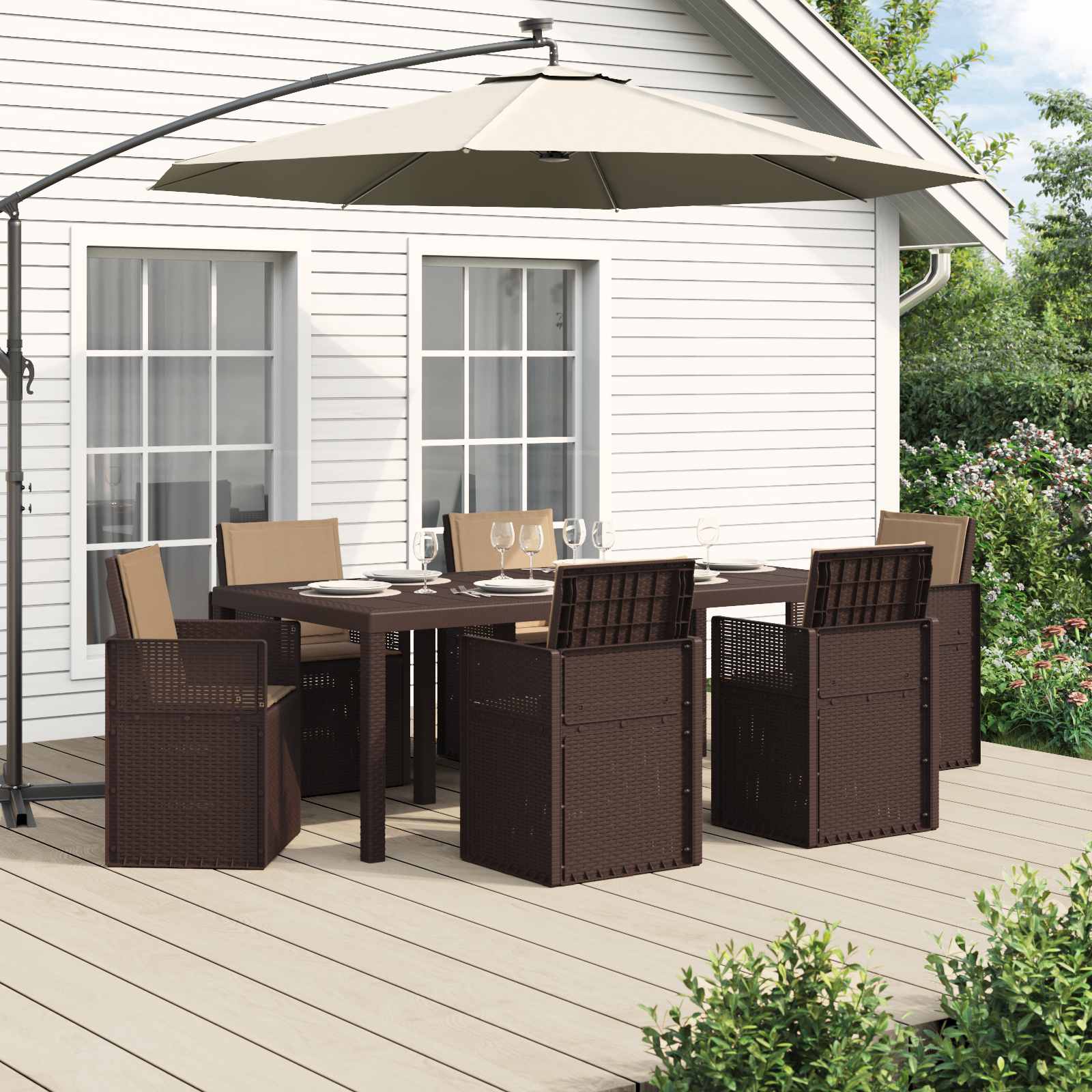 Garten Essgruppe 7 stk. Braun und Taupe PP