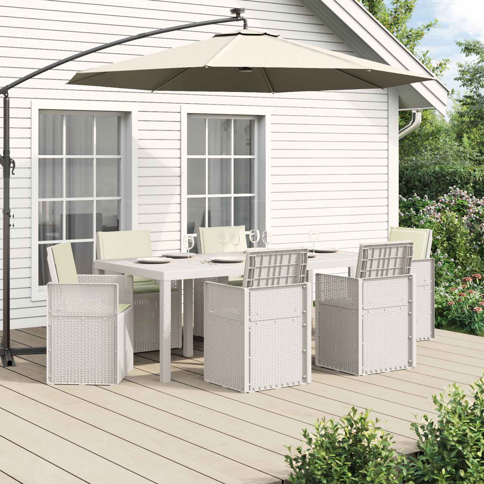 Garten Essgruppe 7 stk. Weiß und Creme PP