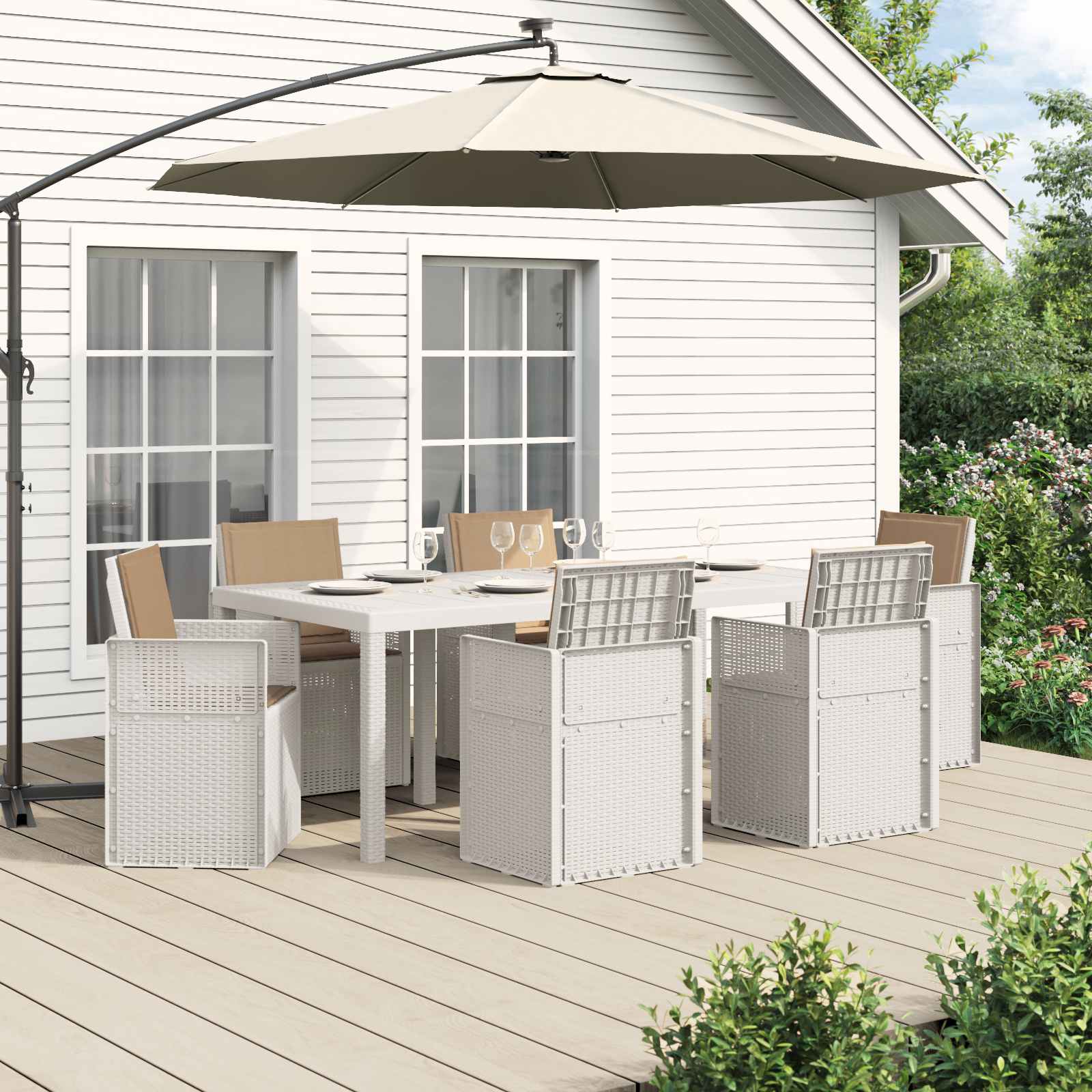 Garten Essgruppe 7 stk. Weiß und Taupe PP