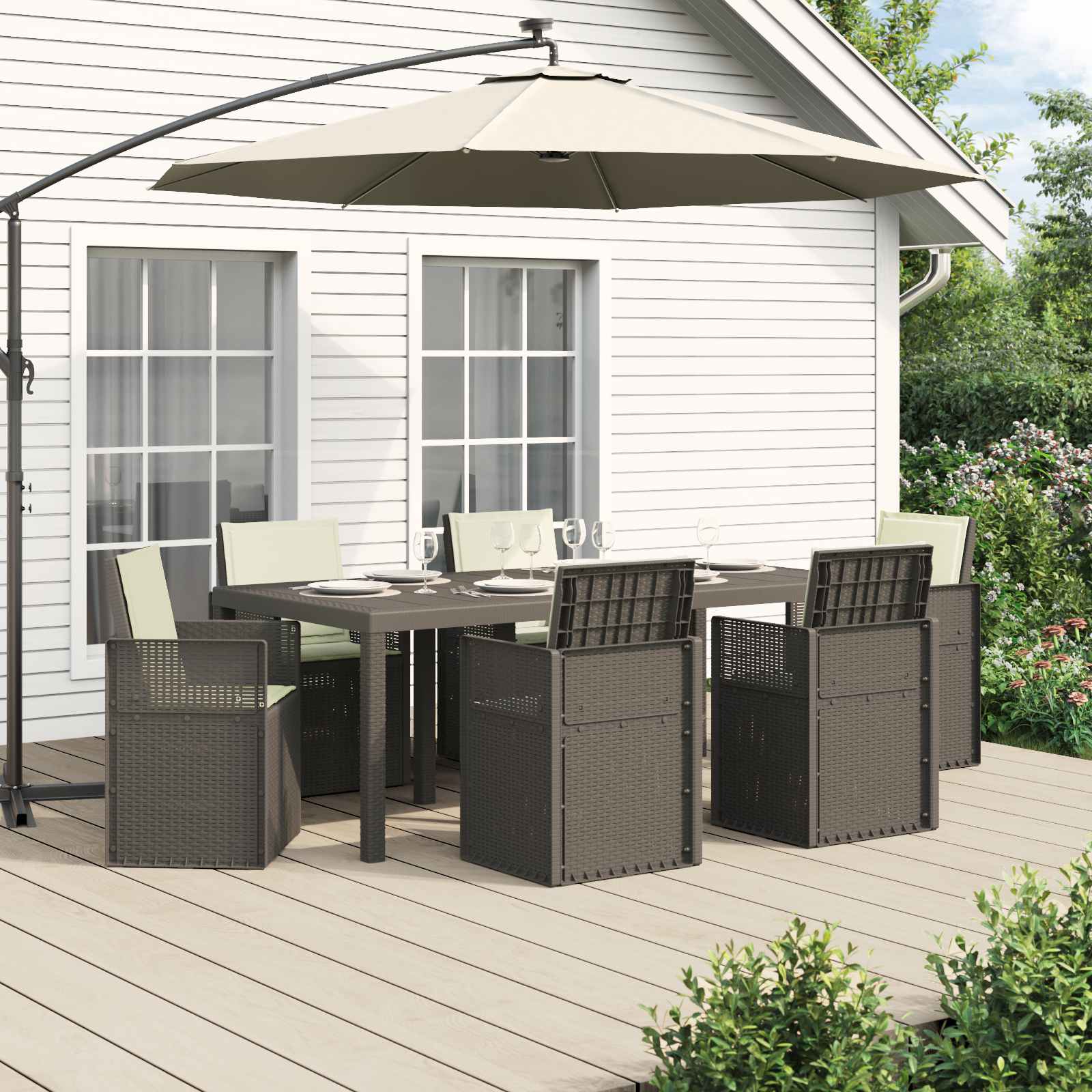 Garten Essgruppe 7 stk. Hellgrau und Creme PP