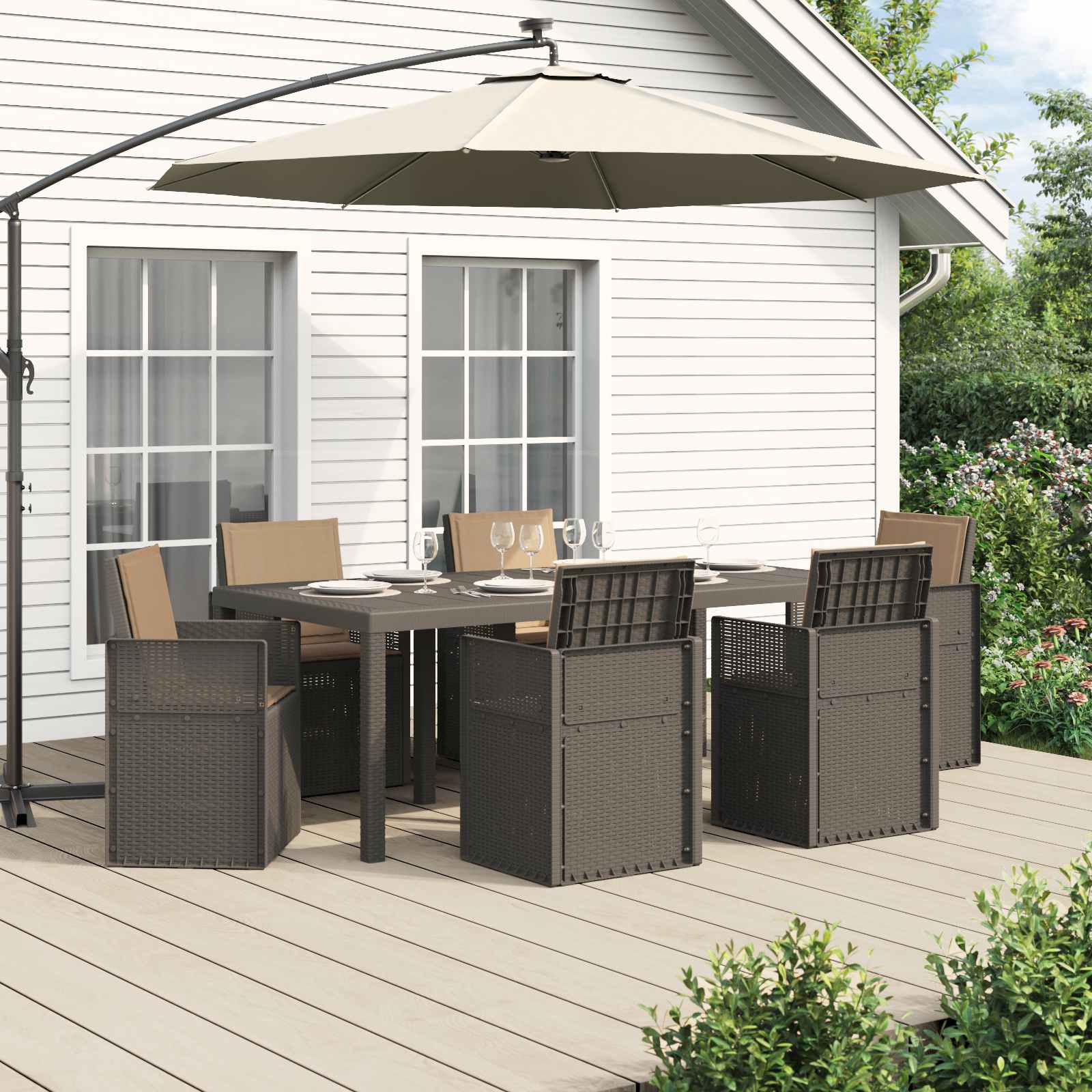 Garten Essgruppe 7 stk. Hellgrau und Taupe PP