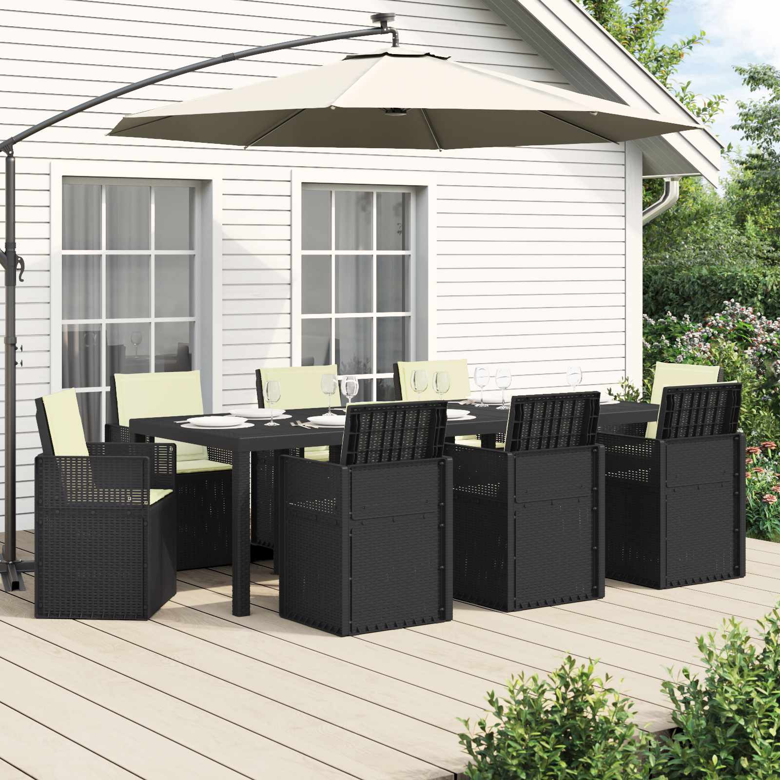 Garten Essgruppe 9 stk. Anthrazit und Creme PP