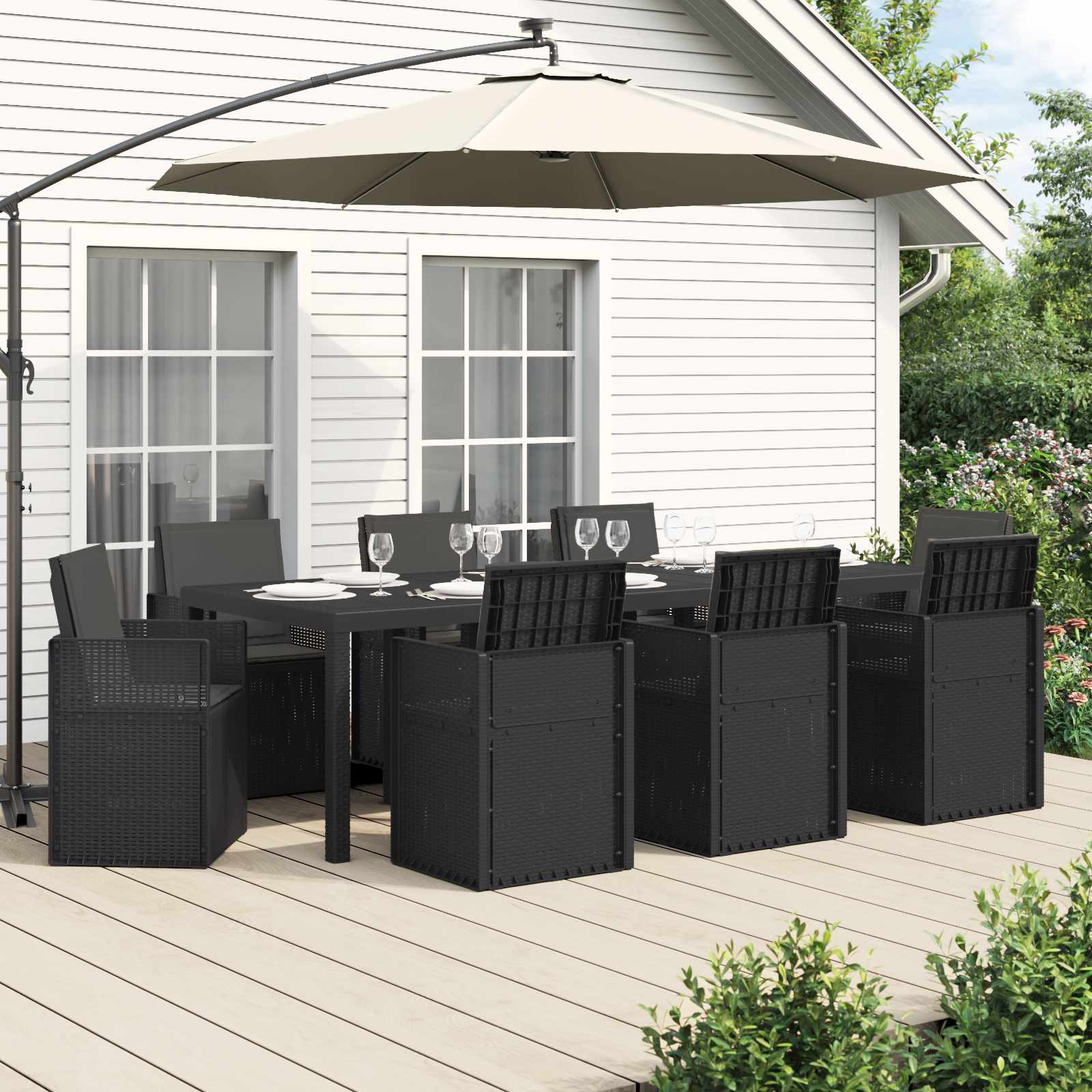 Garten Essgruppe 9 stk. Anthrazit PP