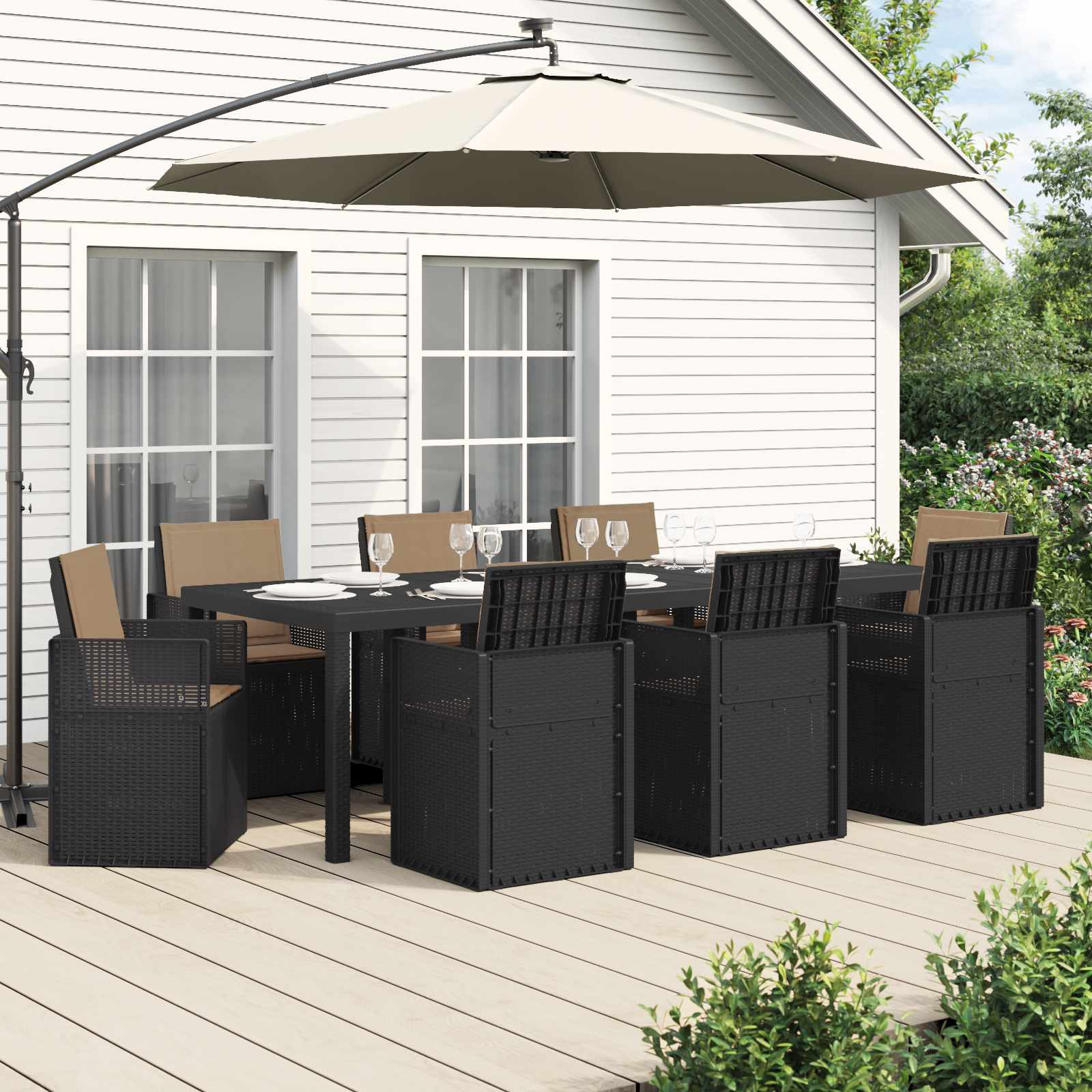 Garten Essgruppe 9 stk. Anthrazit und Taupe PP