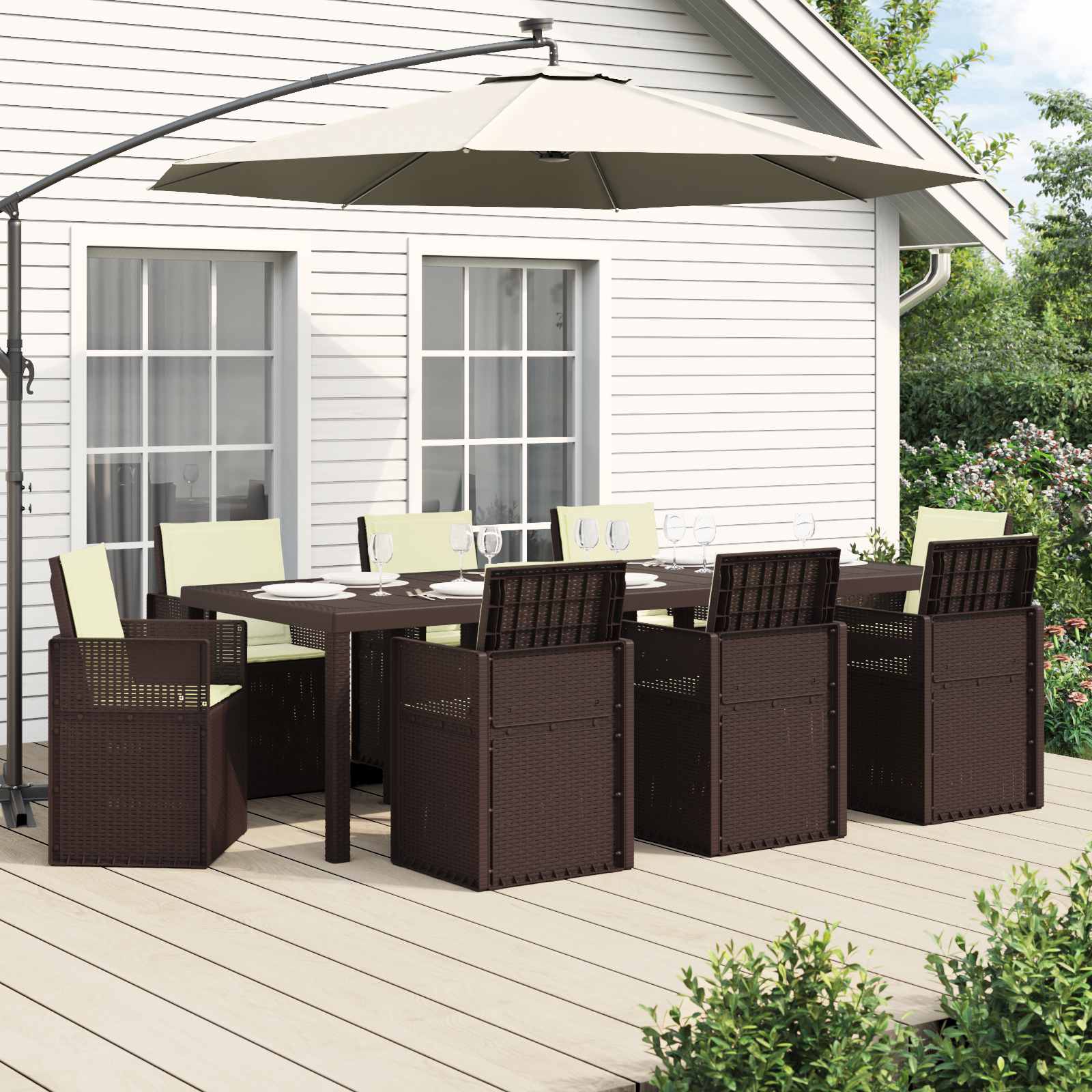 Garten Essgruppe 9 stk. Braun und Creme PP