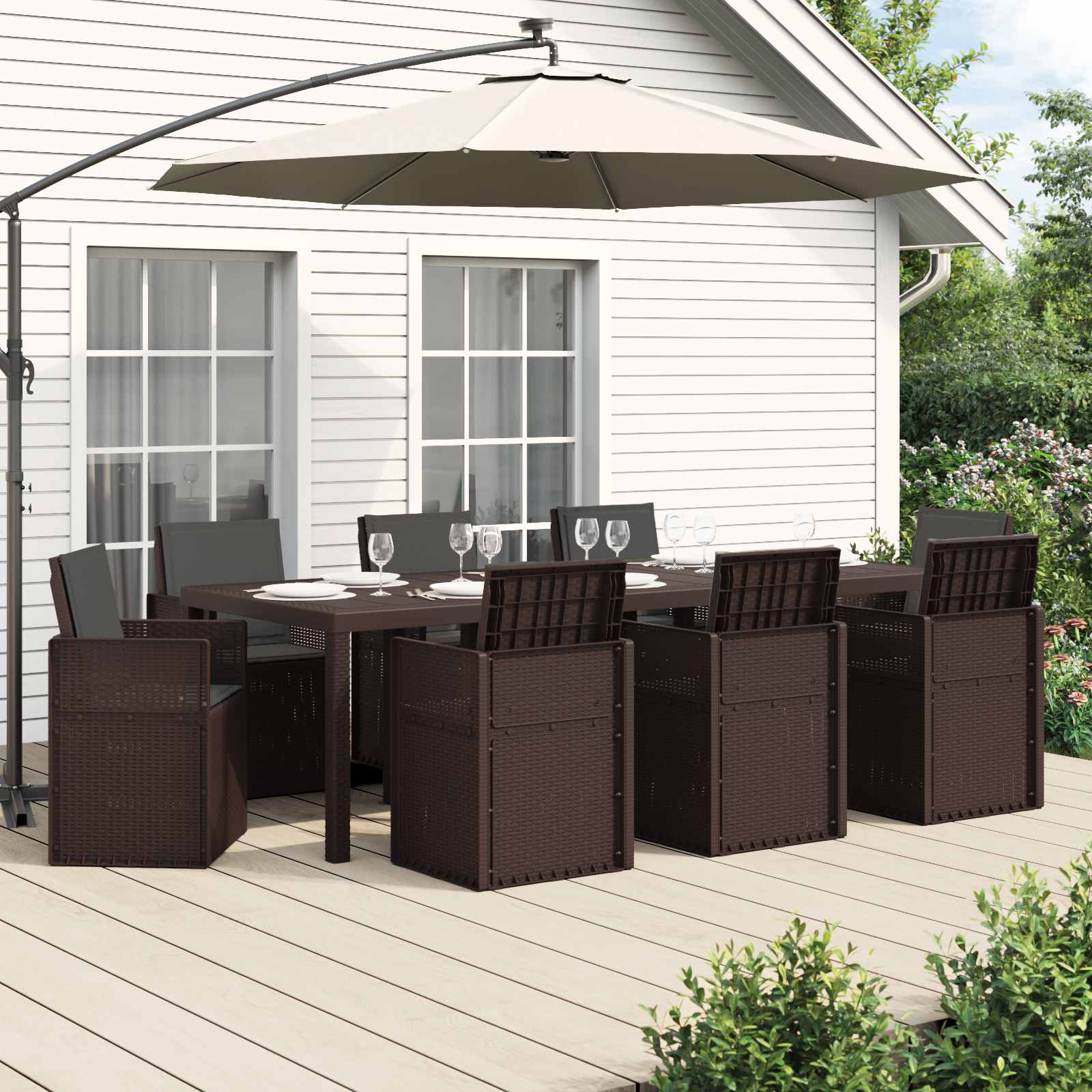 Garten Essgruppe 9 stk. Braun und Anthrazit PP