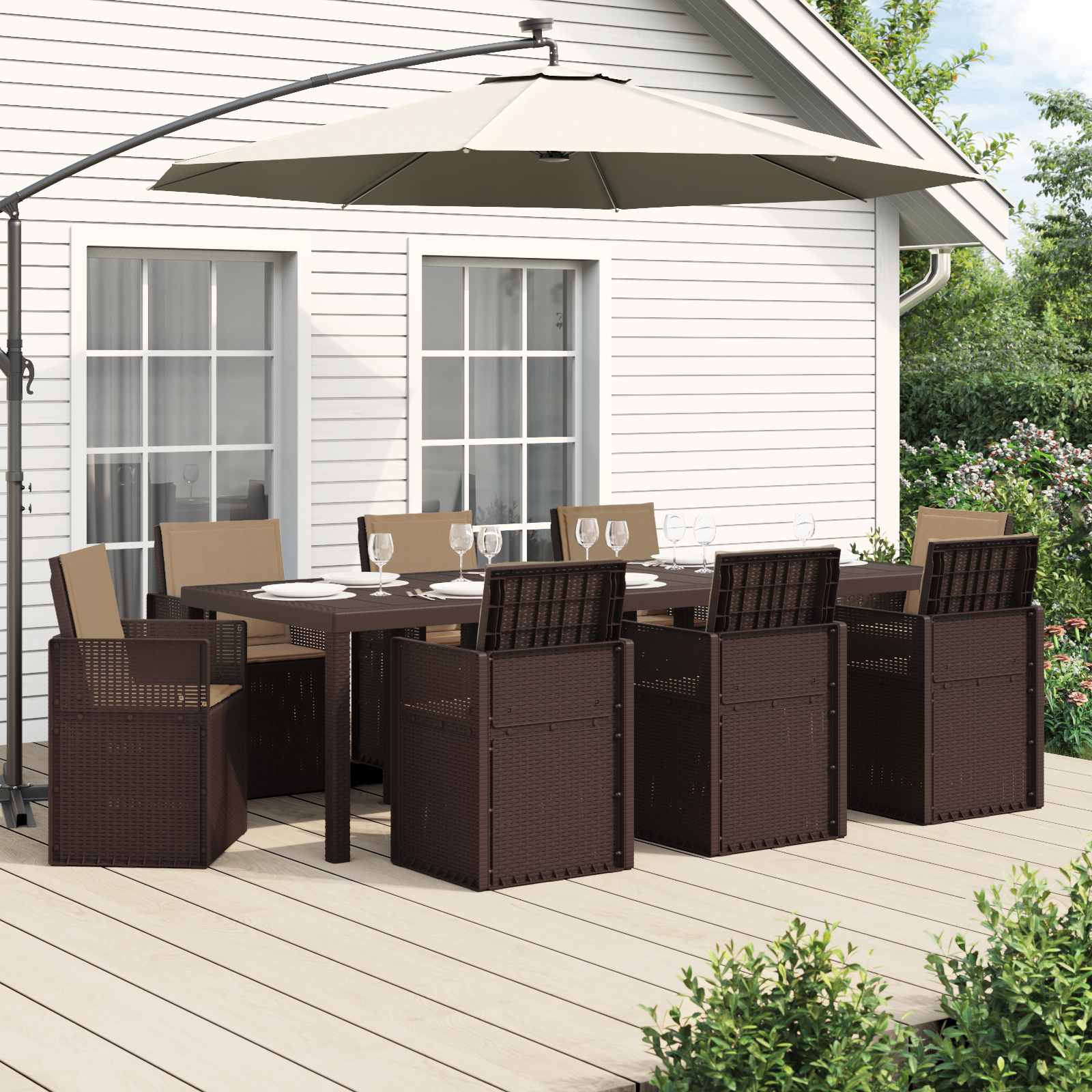Garten Essgruppe 9 stk. Braun und Taupe PP