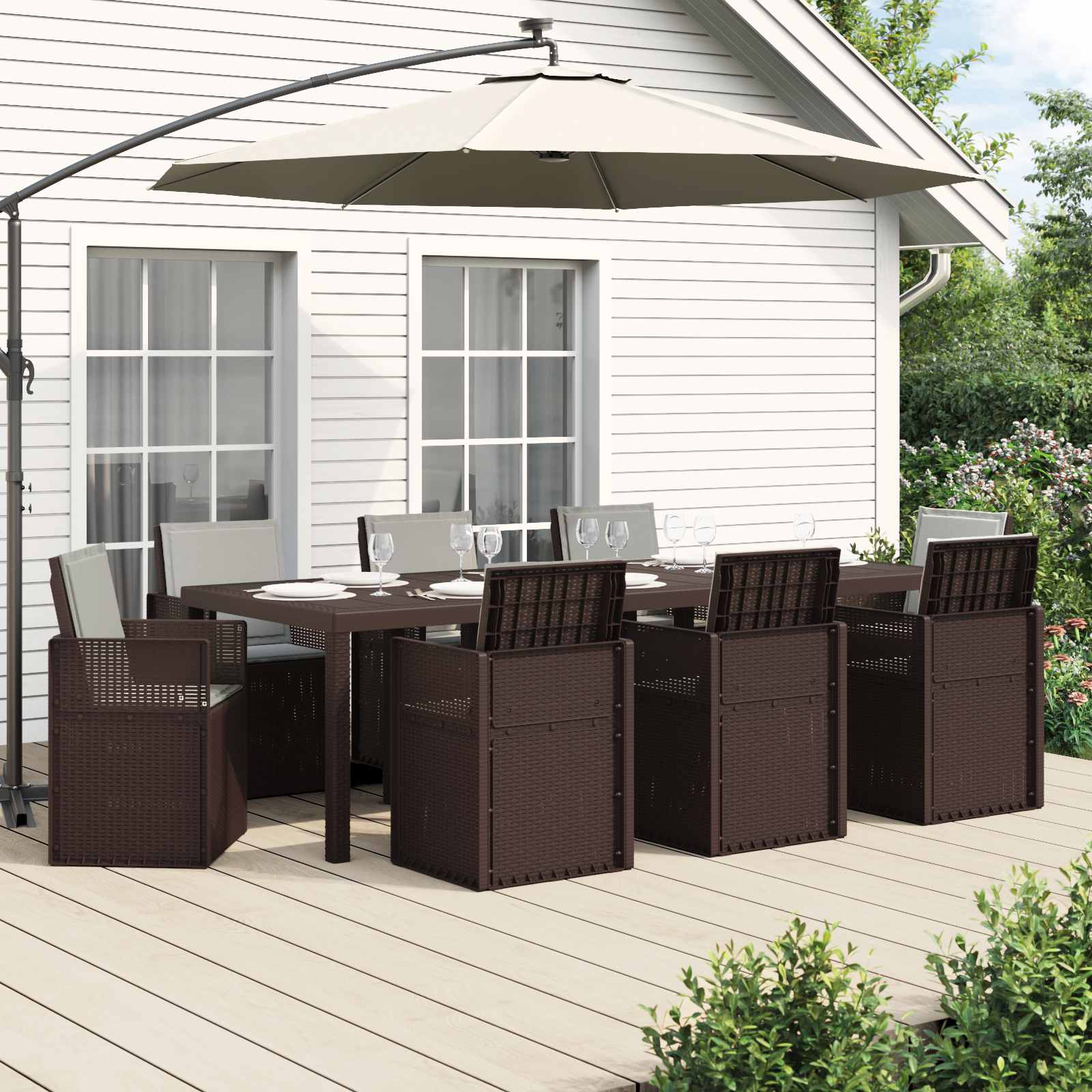Garten Essgruppe 9 stk. Braun und Hellgrau PP