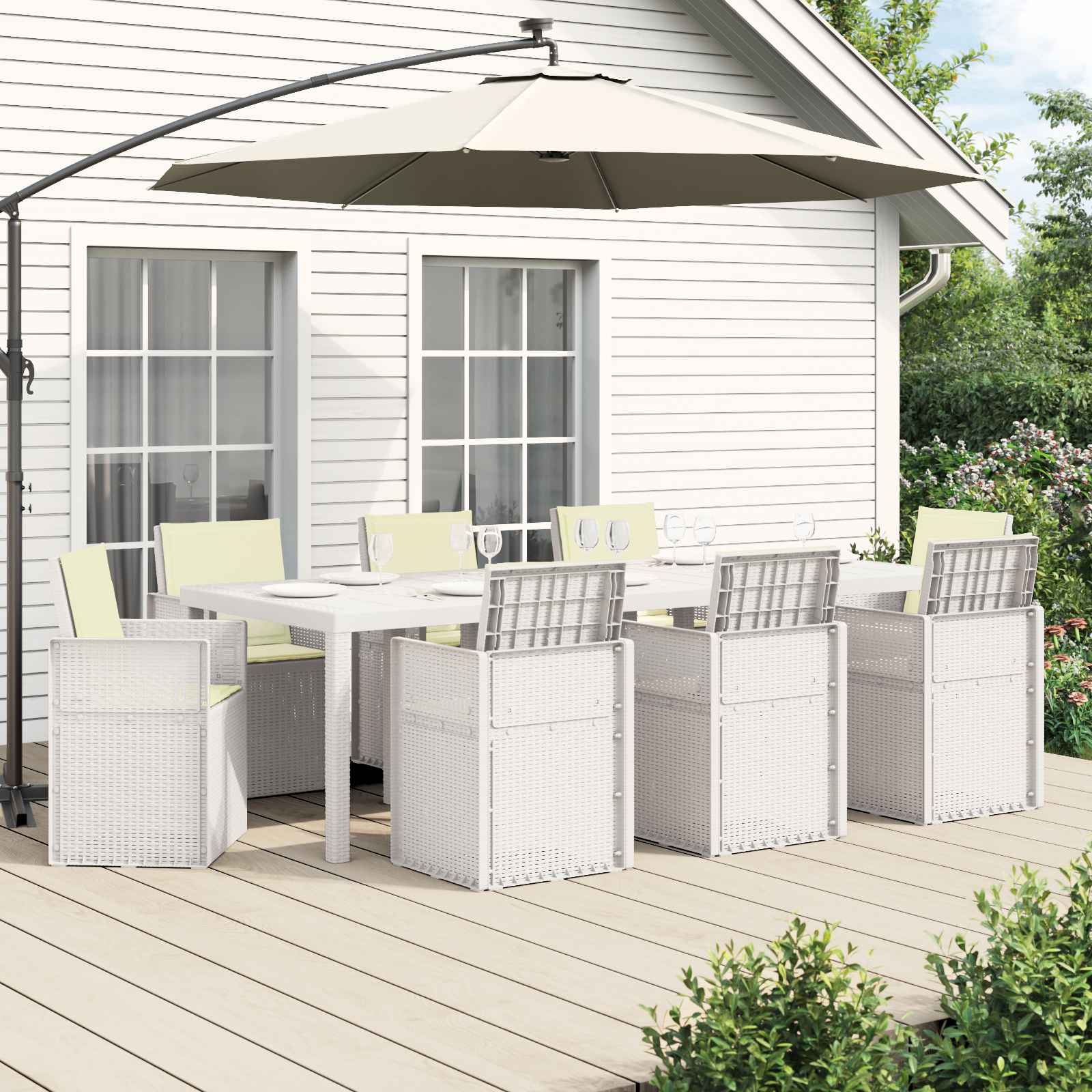 Garten Essgruppe 9 stk. Weiß und Creme PP