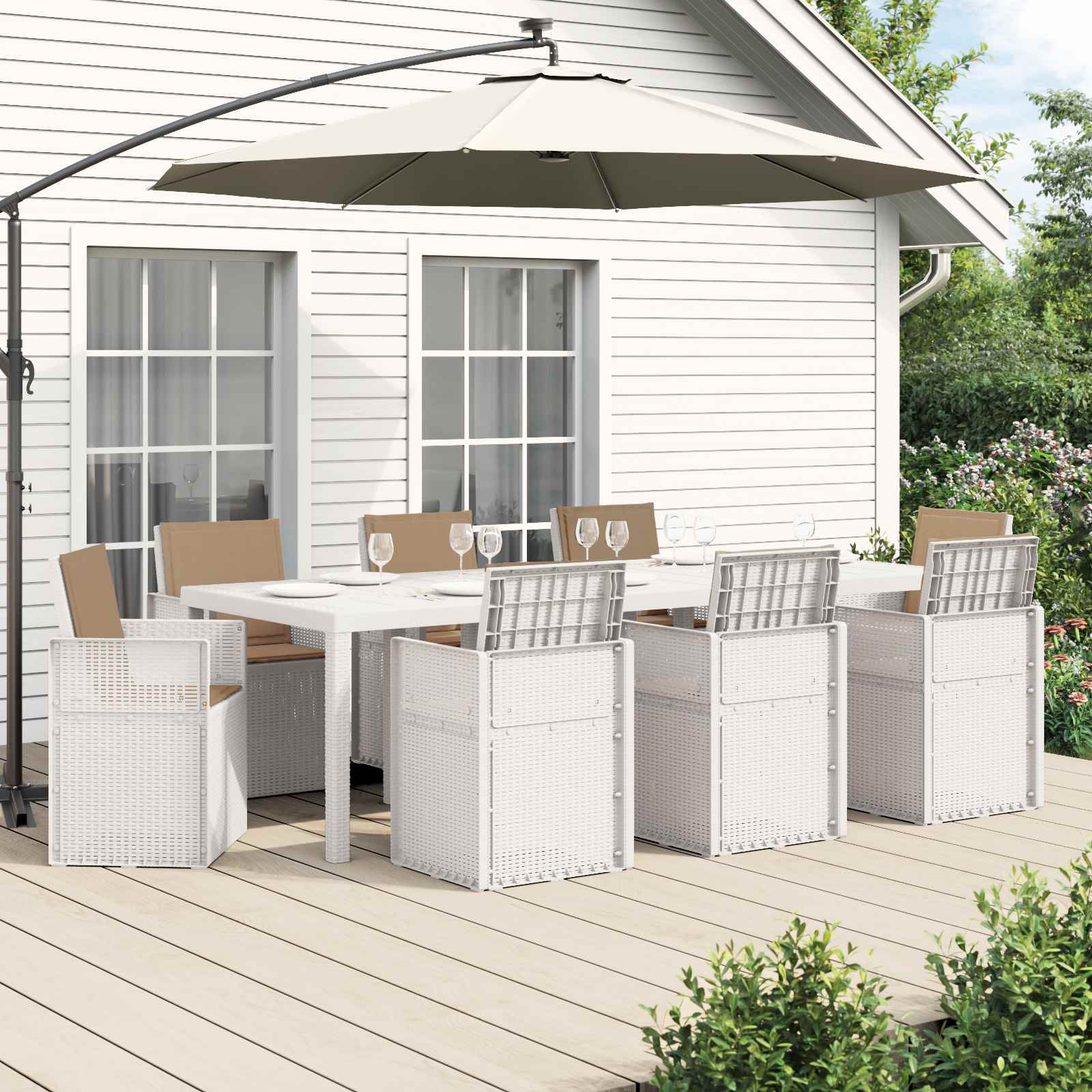 Garten Essgruppe 9 stk. Weiß und Taupe PP