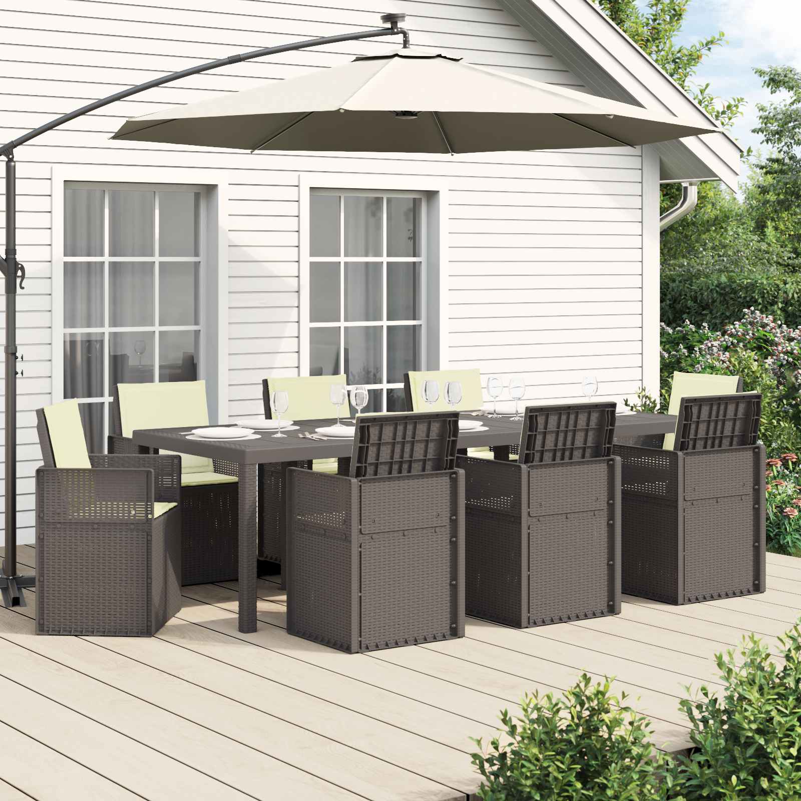 Garten Essgruppe 9 stk. Hellgrau und Creme PP