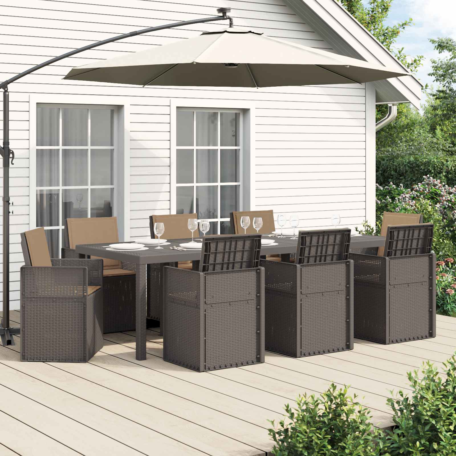 Garten Essgruppe 9 stk. Hellgrau und Taupe PP
