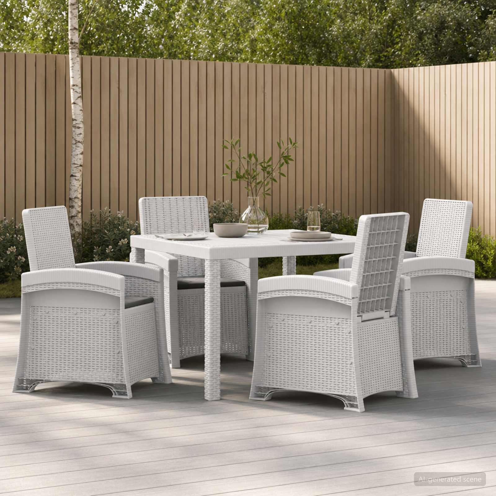 Garten Essgruppe 5 stk. Weiß und Anthrazit PP